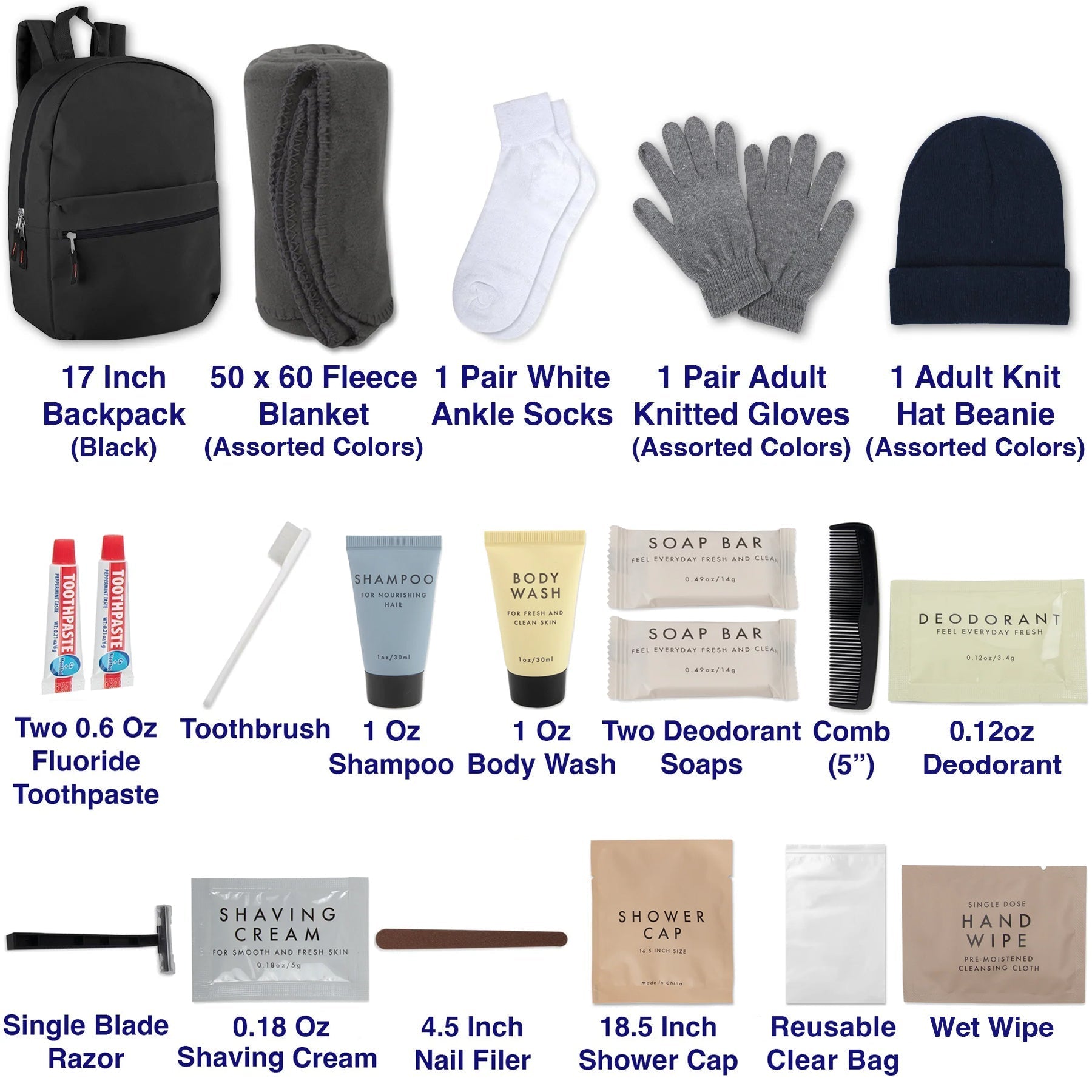 Warm Essential 20pc Homeless Care Hygiene Kit - Case of 12 - 12 in the Pack
