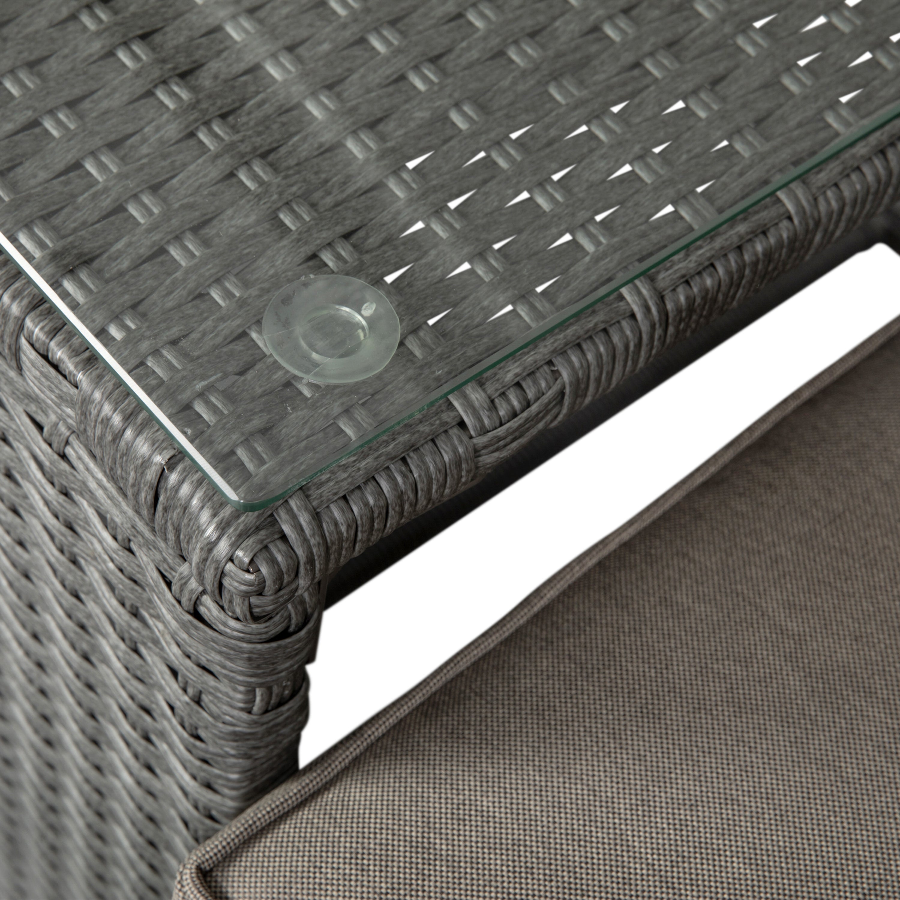 Nico Indoor/Outdoor Modular Loveseat Sofa Set with Table and Ottomans, Gray Cushions and Gray Rattan