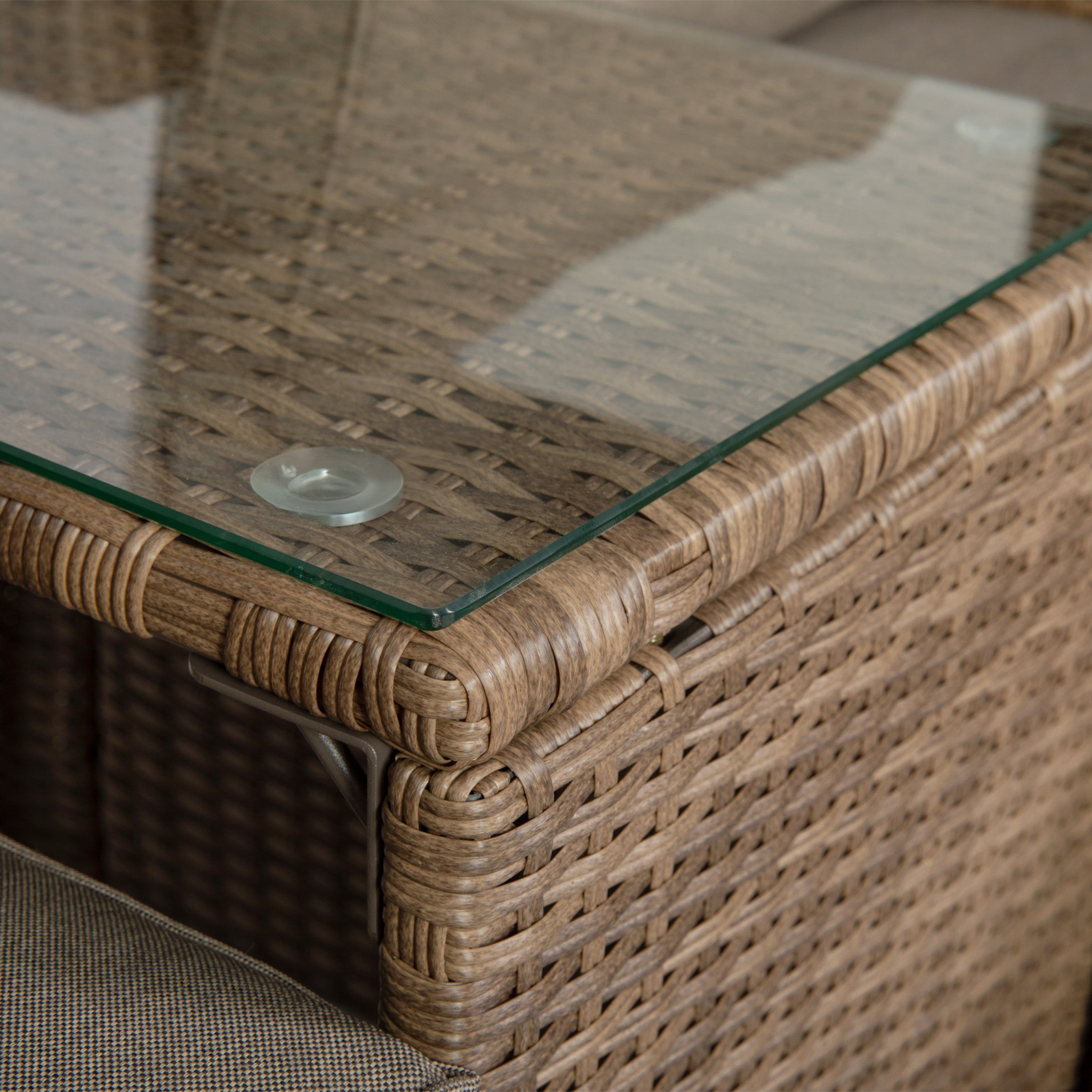 Nico Indoor/Outdoor Modular Loveseat Sofa Set with Table and Ottomans, Gray Cushions and Natural Rattan