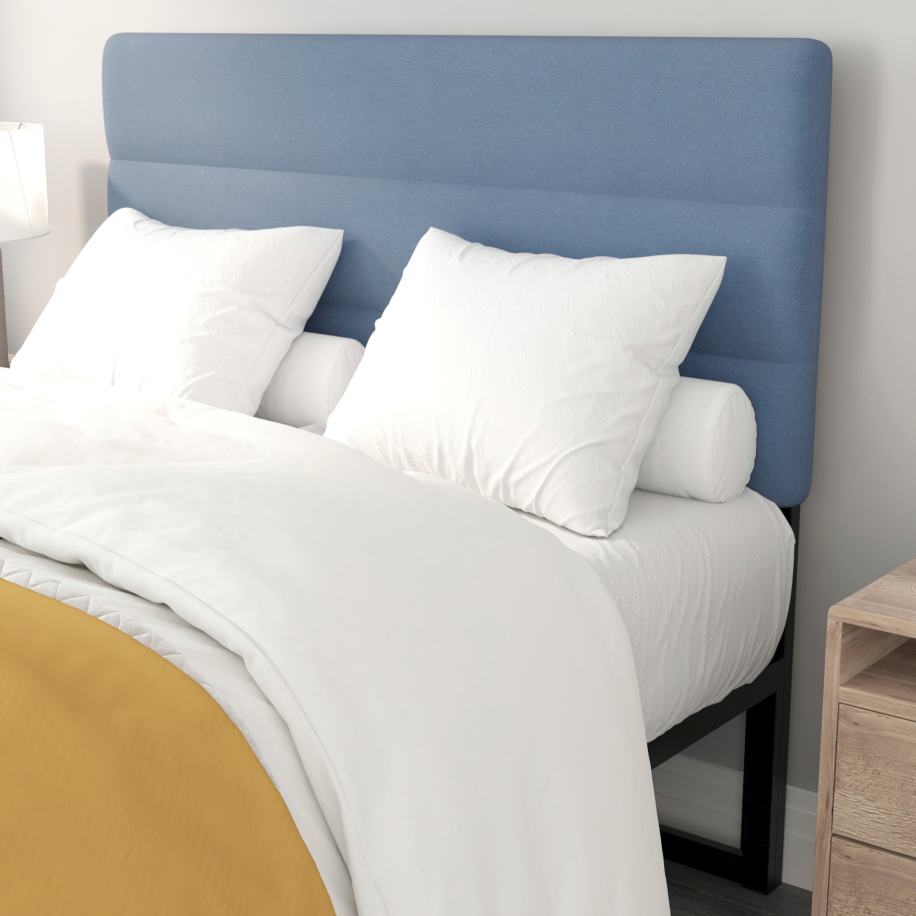 Paxton Full Channel Stitched Fabric Upholstered Headboard, Adjustable Height from 44.5" to 57.25" - Blue
