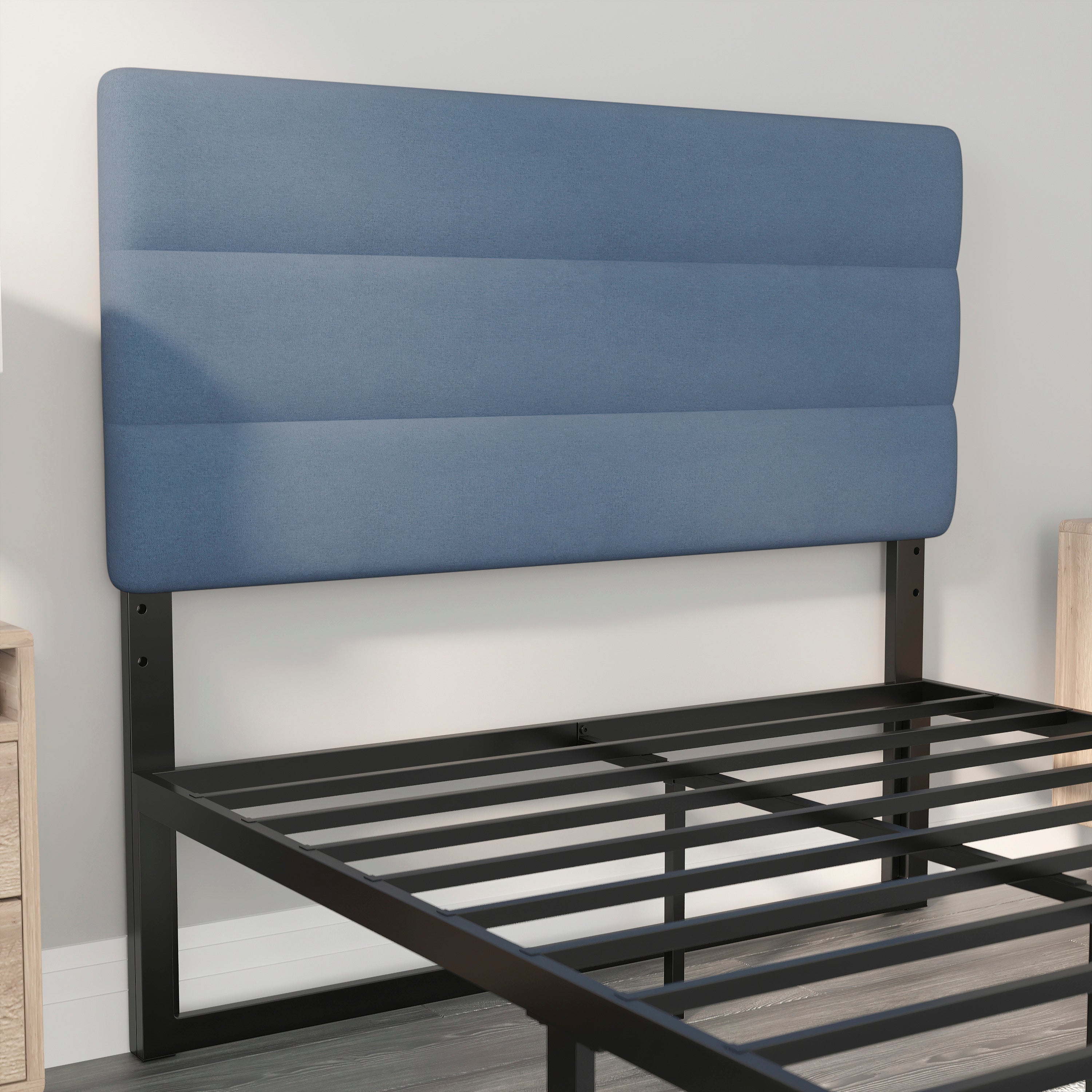 Paxton Full Channel Stitched Fabric Upholstered Headboard, Adjustable Height from 44.5" to 57.25" - Blue