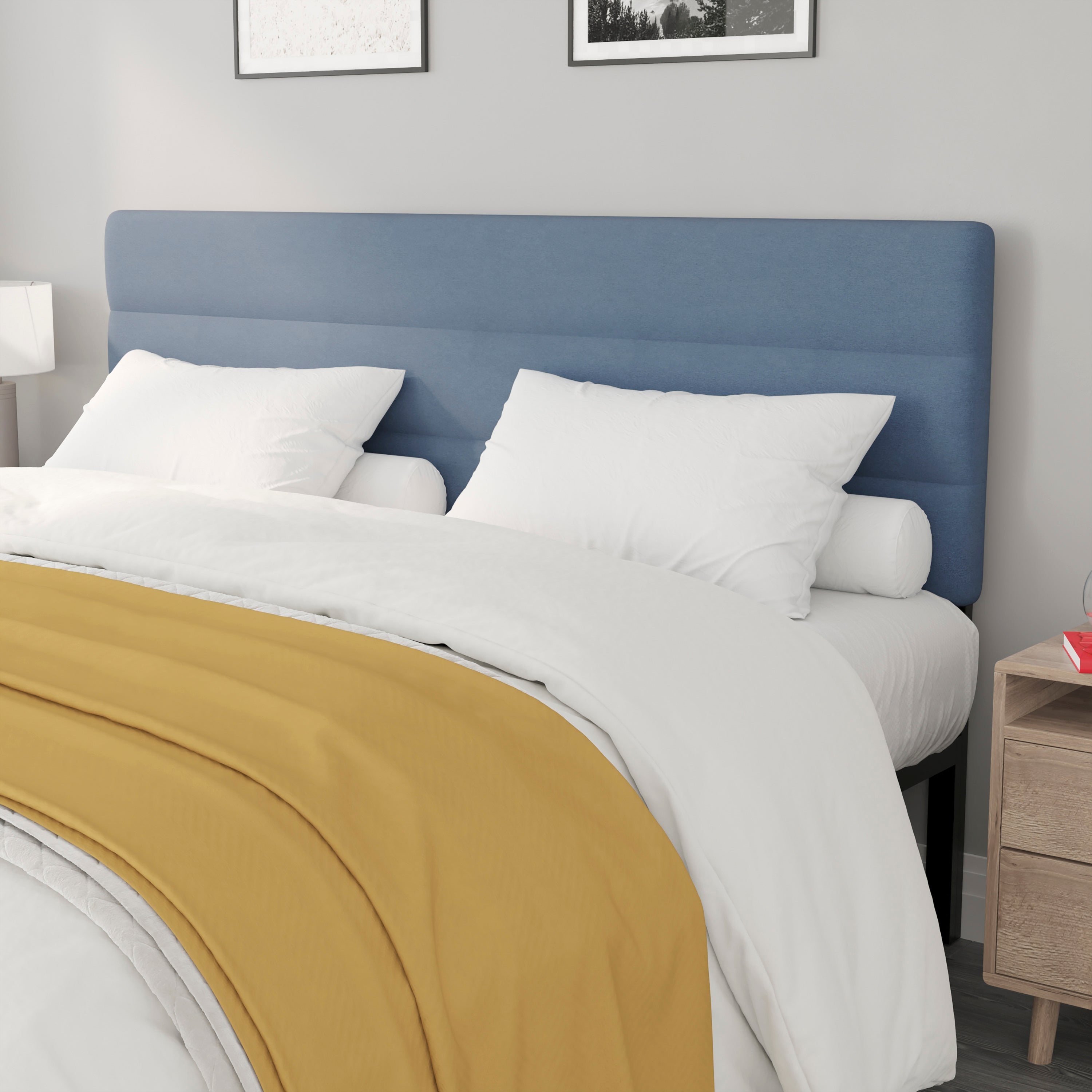 Paxton King Channel Stitched Fabric Upholstered Headboard, Adjustable Height from 44.5" to 57.25" - Blue