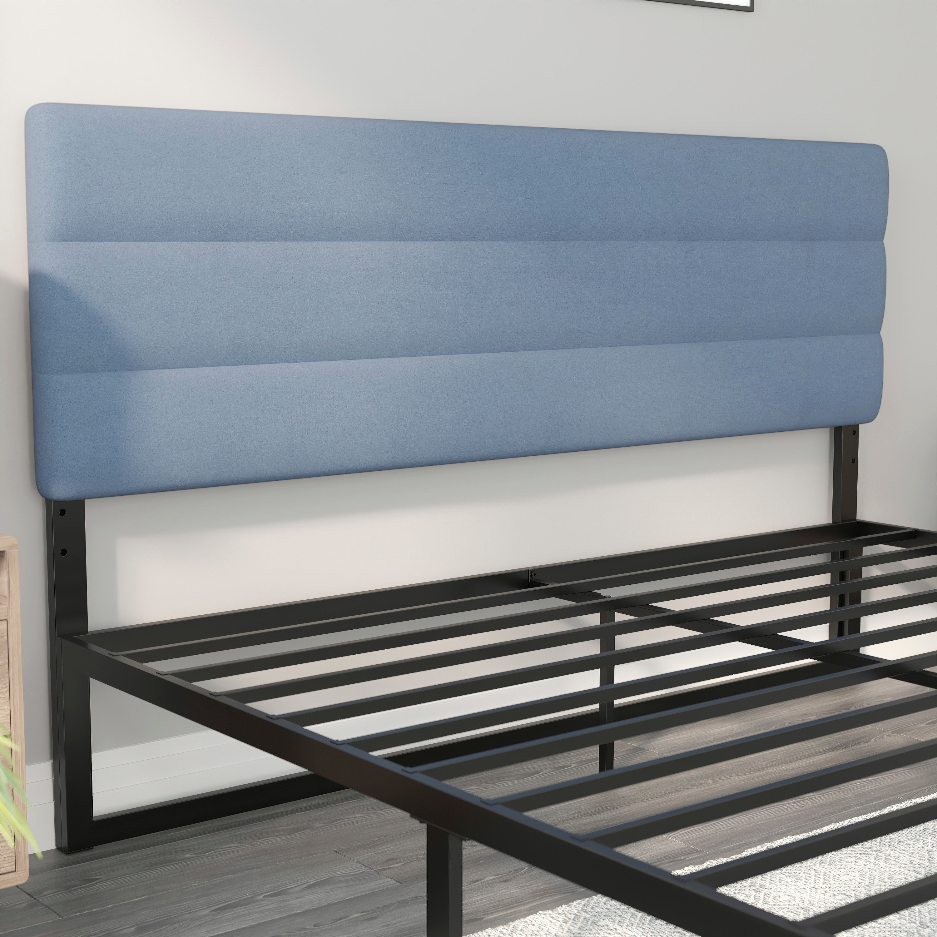 Paxton King Channel Stitched Fabric Upholstered Headboard, Adjustable Height from 44.5" to 57.25" - Blue