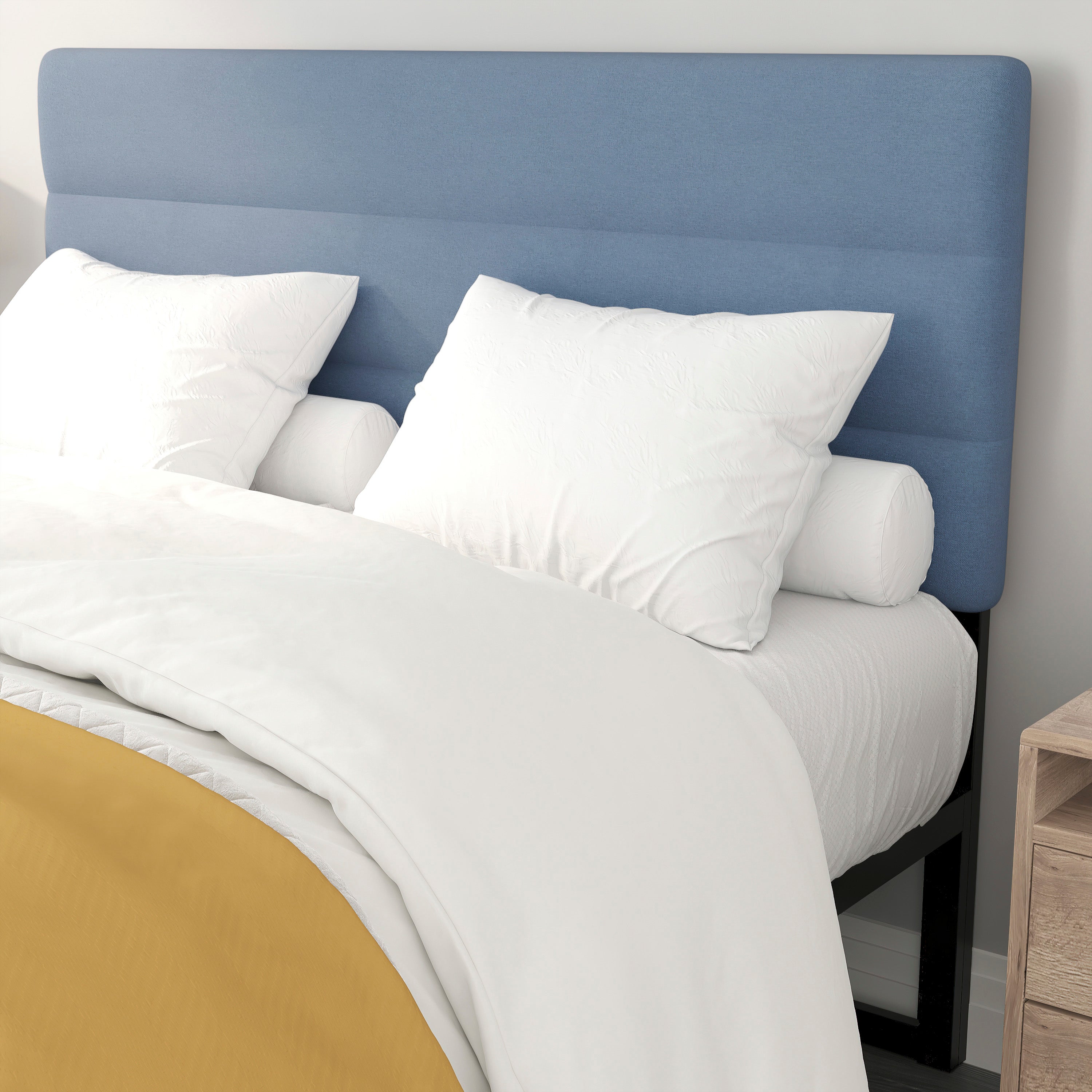 Paxton Queen Channel Stitched Fabric Upholstered Headboard, Adjustable Height from 44.5" to 57.25" - Blue