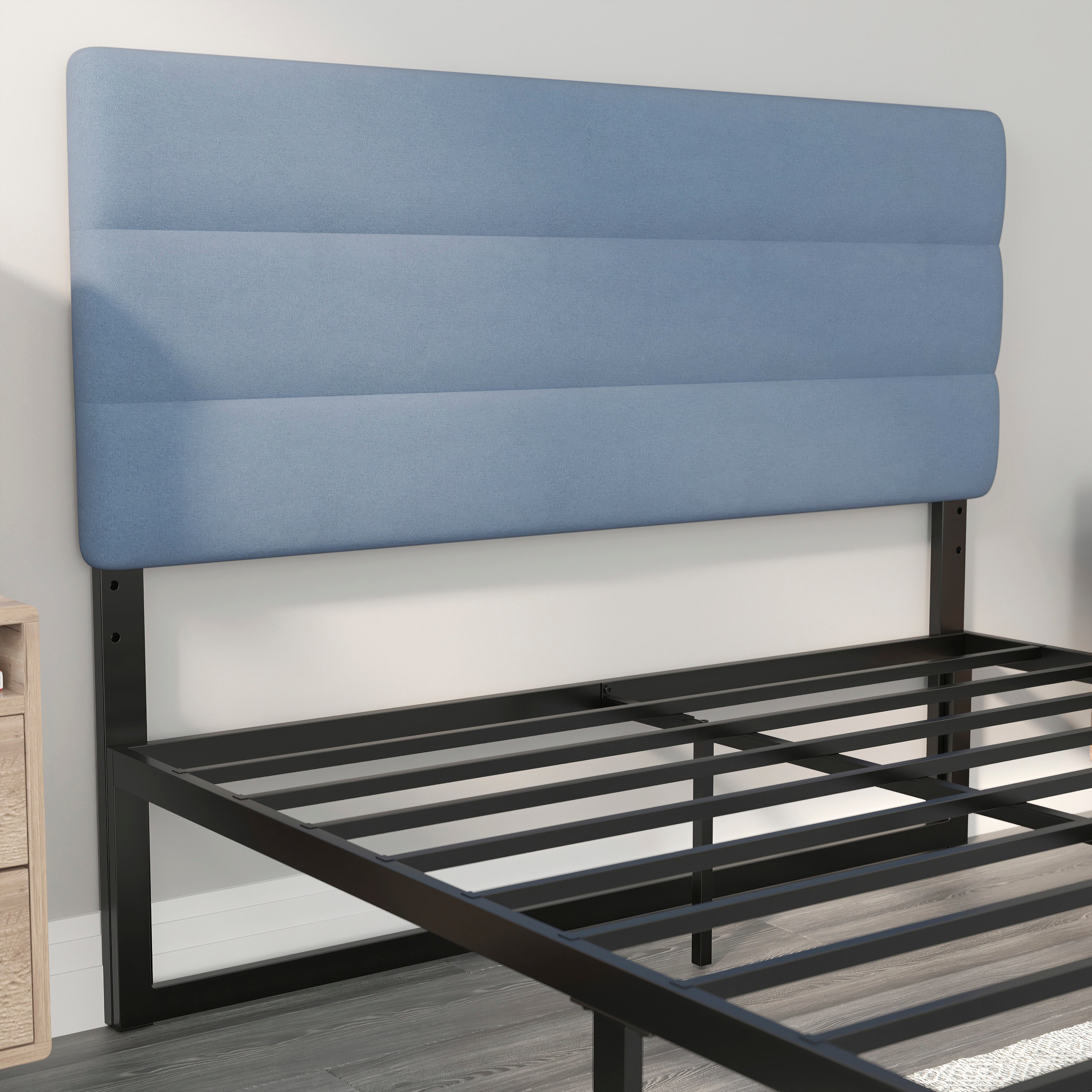 Paxton Queen Channel Stitched Fabric Upholstered Headboard, Adjustable Height from 44.5" to 57.25" - Blue