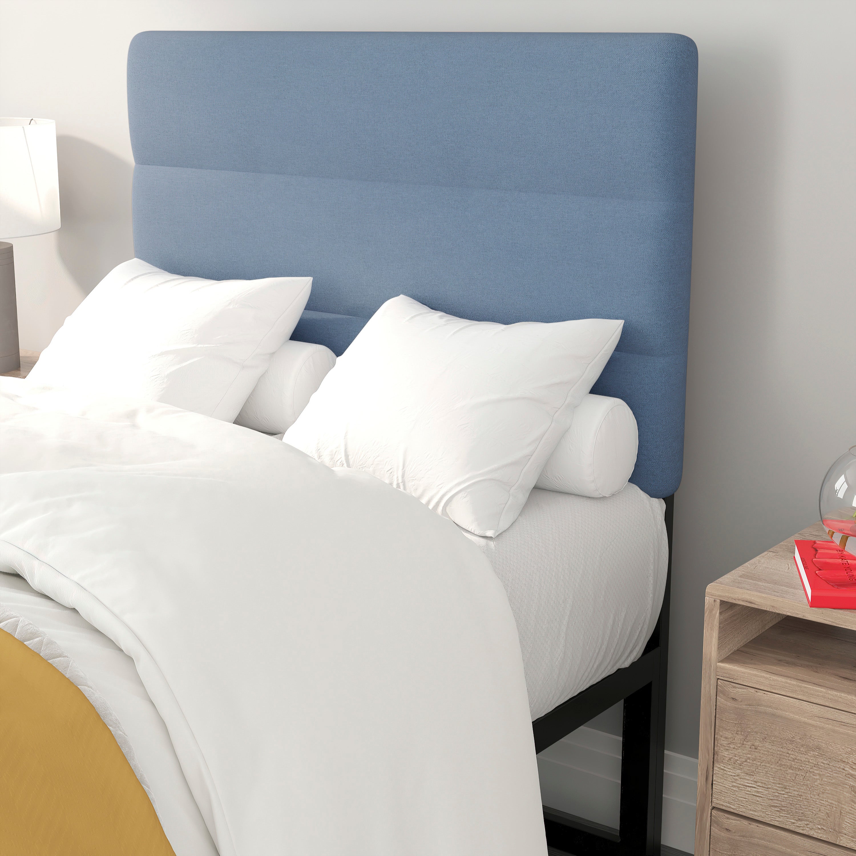 Paxton Twin Channel Stitched Fabric Upholstered Headboard, Adjustable Height from 44.5" to 57.25" - Blue