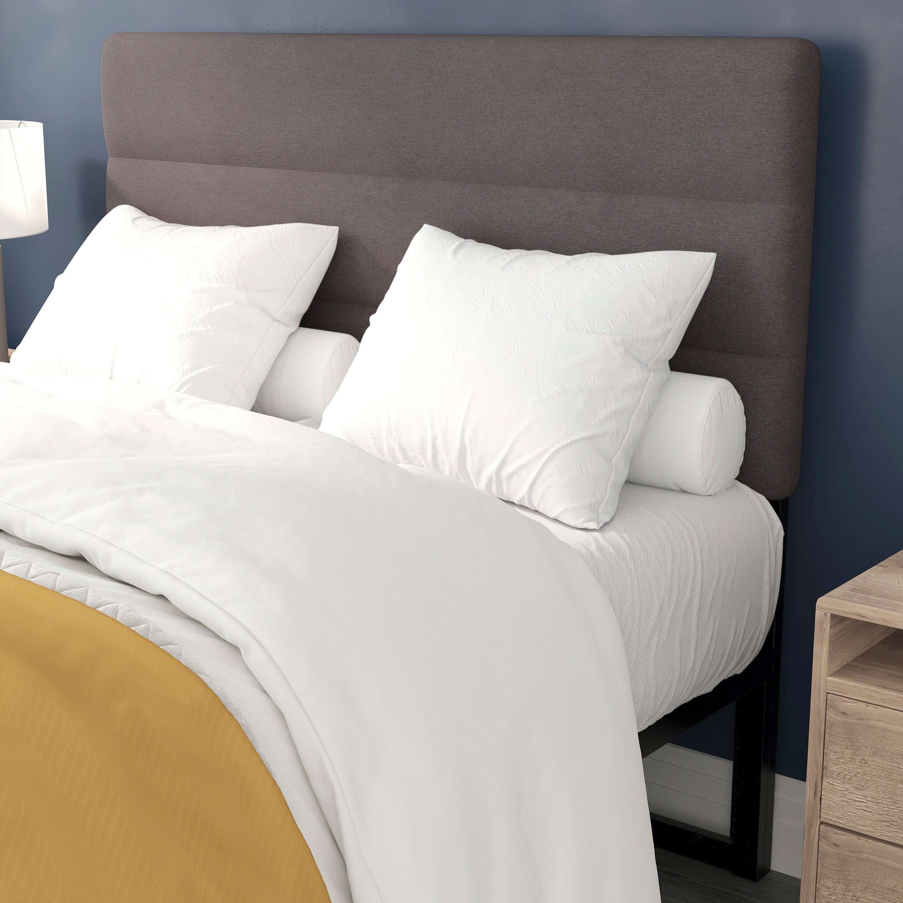 Paxton Full Channel Stitched Fabric Upholstered Headboard, Adjustable Height from 44.5" to 57.25" - Gray