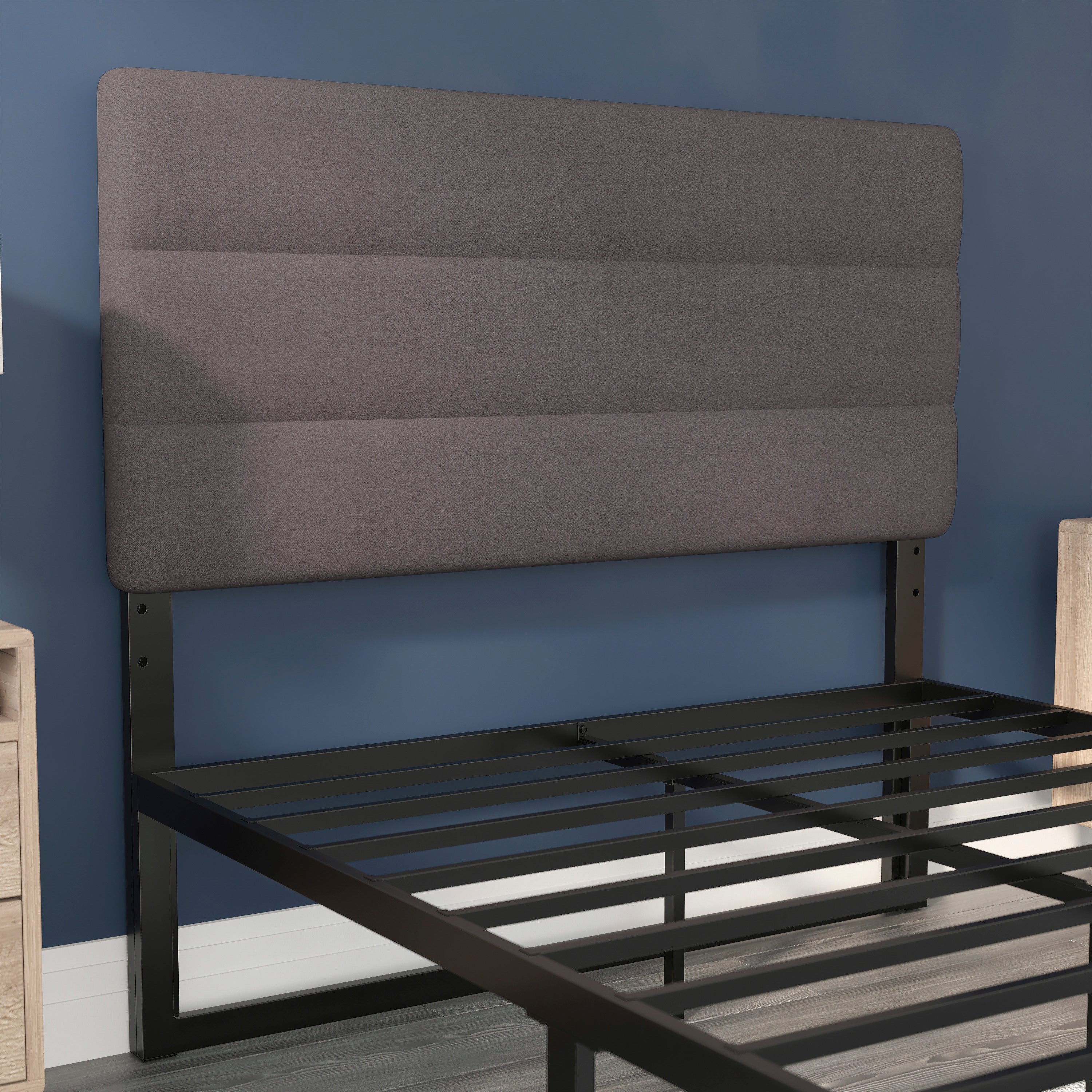 Paxton Full Channel Stitched Fabric Upholstered Headboard, Adjustable Height from 44.5" to 57.25" - Gray