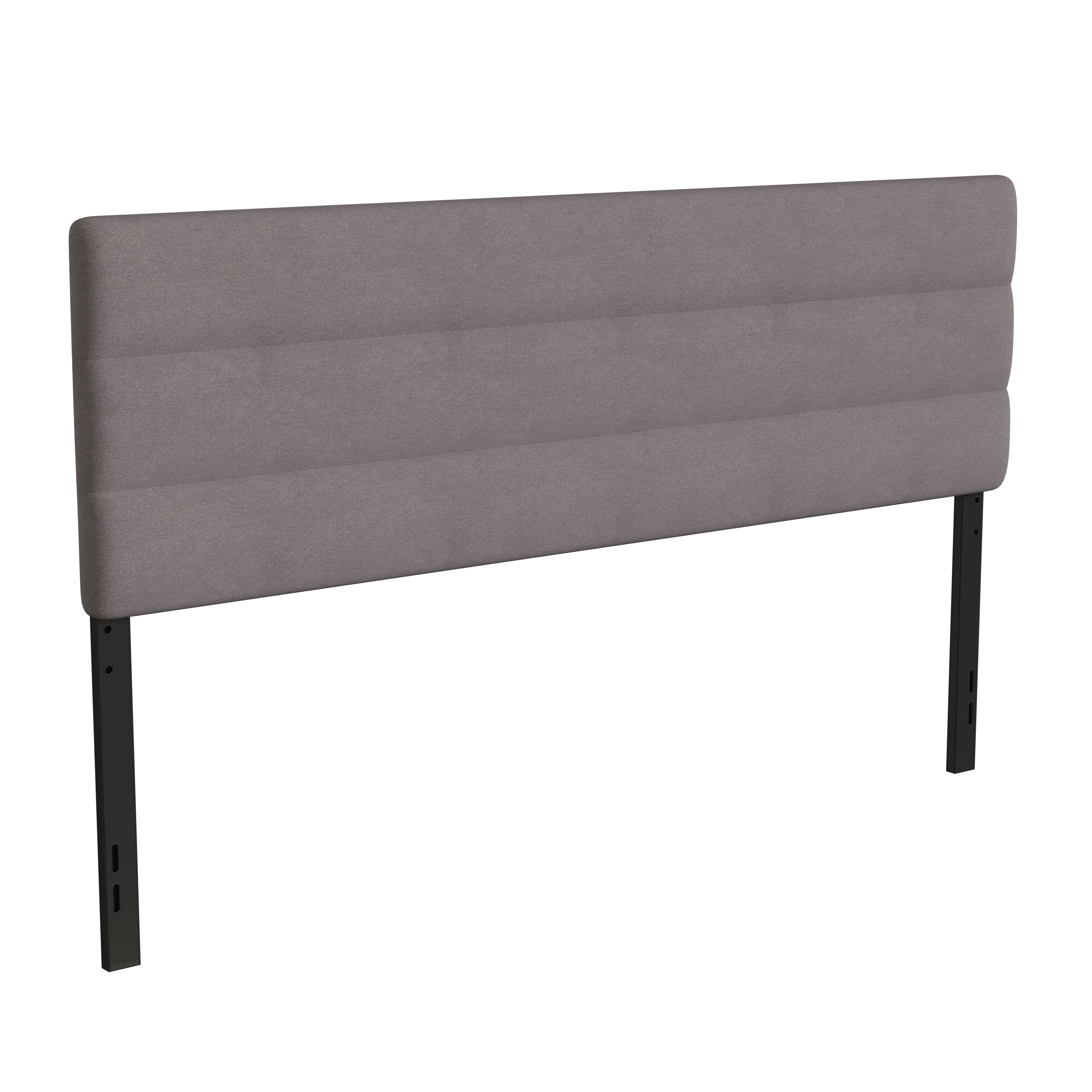 Paxton King Channel Stitched Fabric Upholstered Headboard, Adjustable Height from 44.5" to 57.25" - Gray