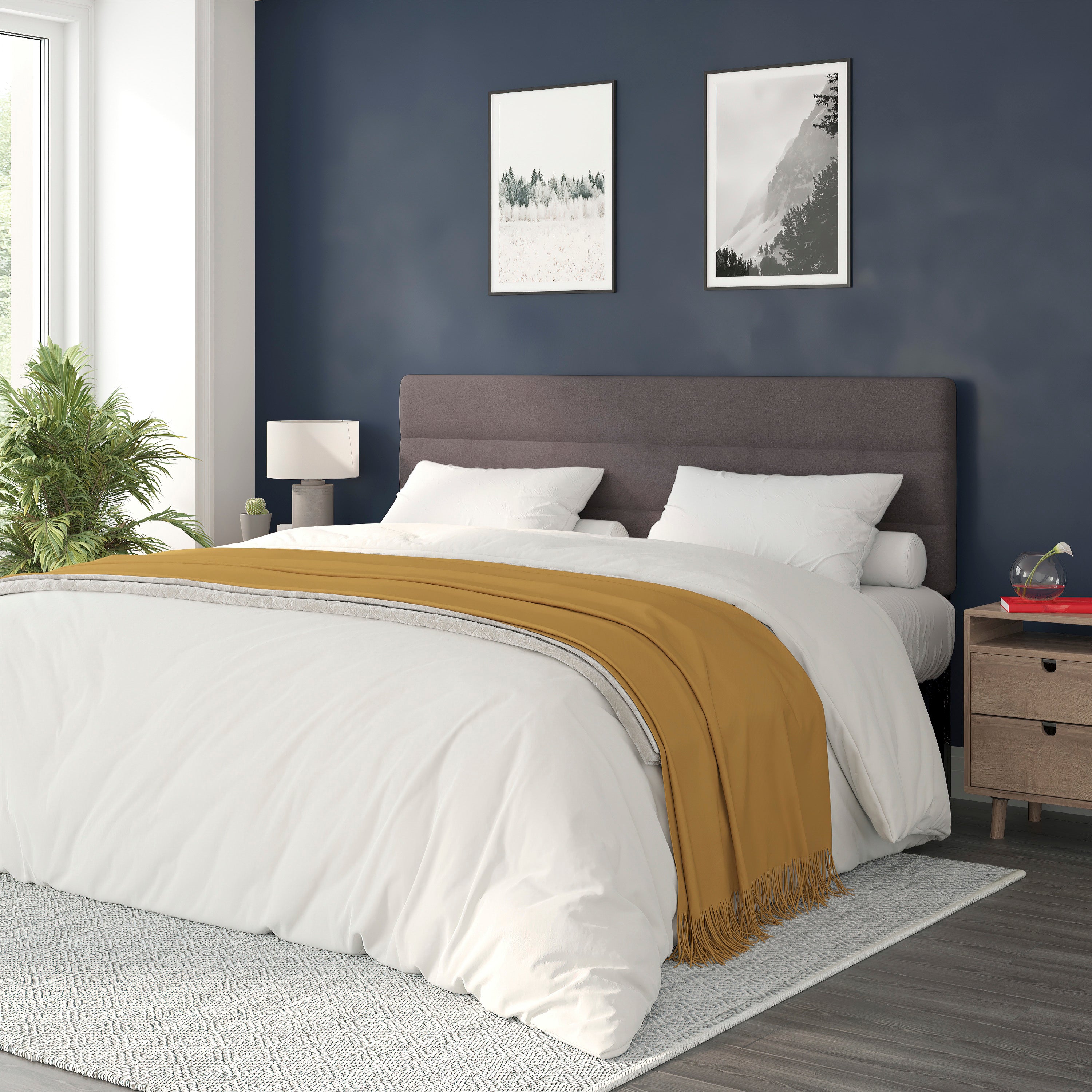 Paxton King Channel Stitched Fabric Upholstered Headboard, Adjustable Height from 44.5" to 57.25" - Gray