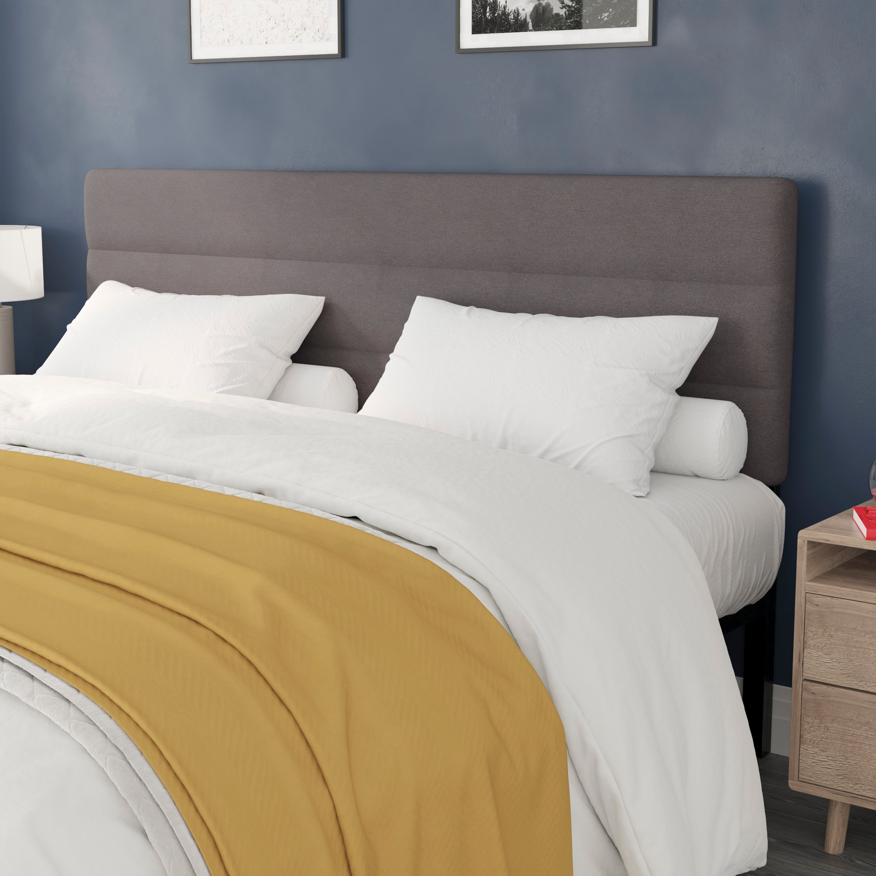 Paxton King Channel Stitched Fabric Upholstered Headboard, Adjustable Height from 44.5" to 57.25" - Gray