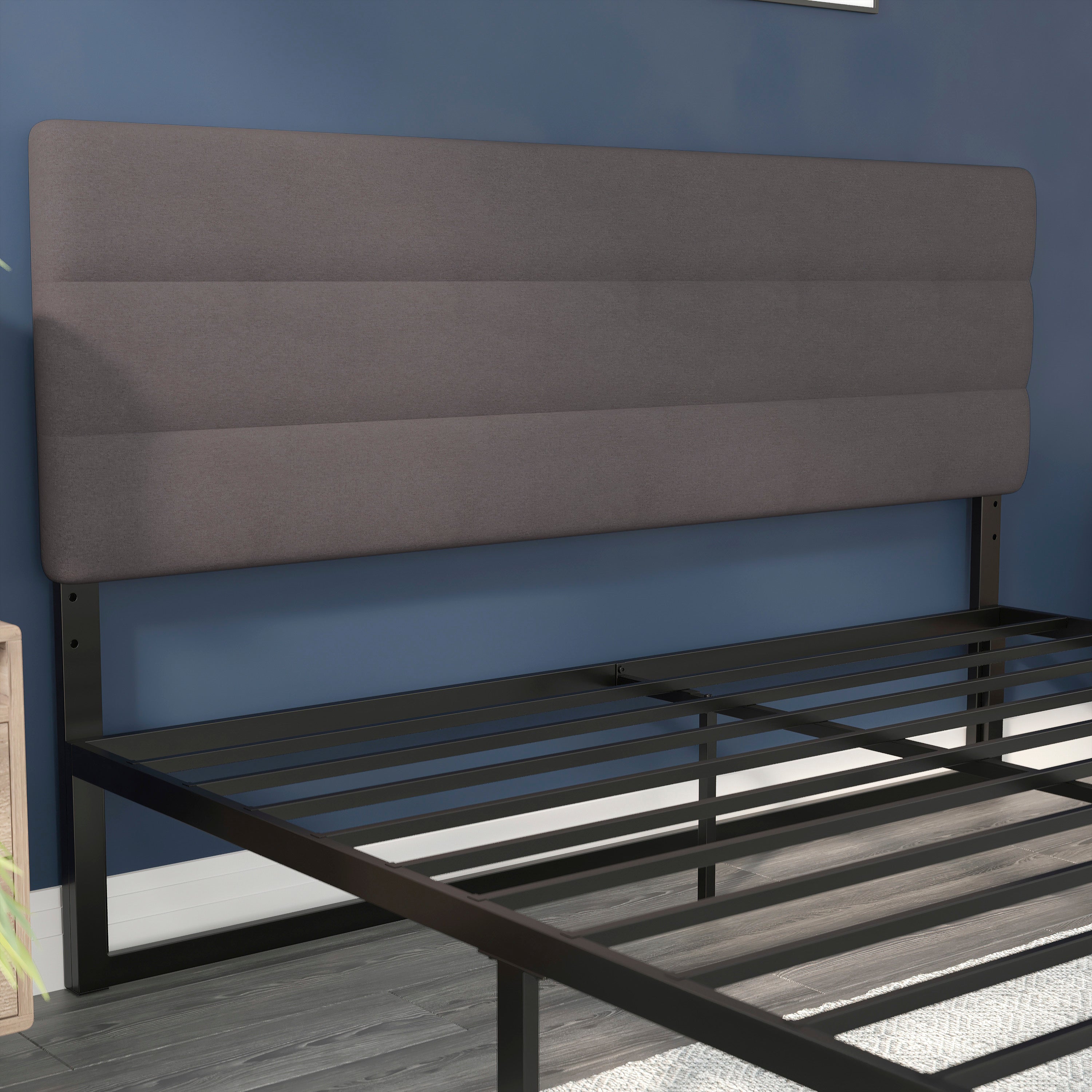 Paxton King Channel Stitched Fabric Upholstered Headboard, Adjustable Height from 44.5" to 57.25" - Gray