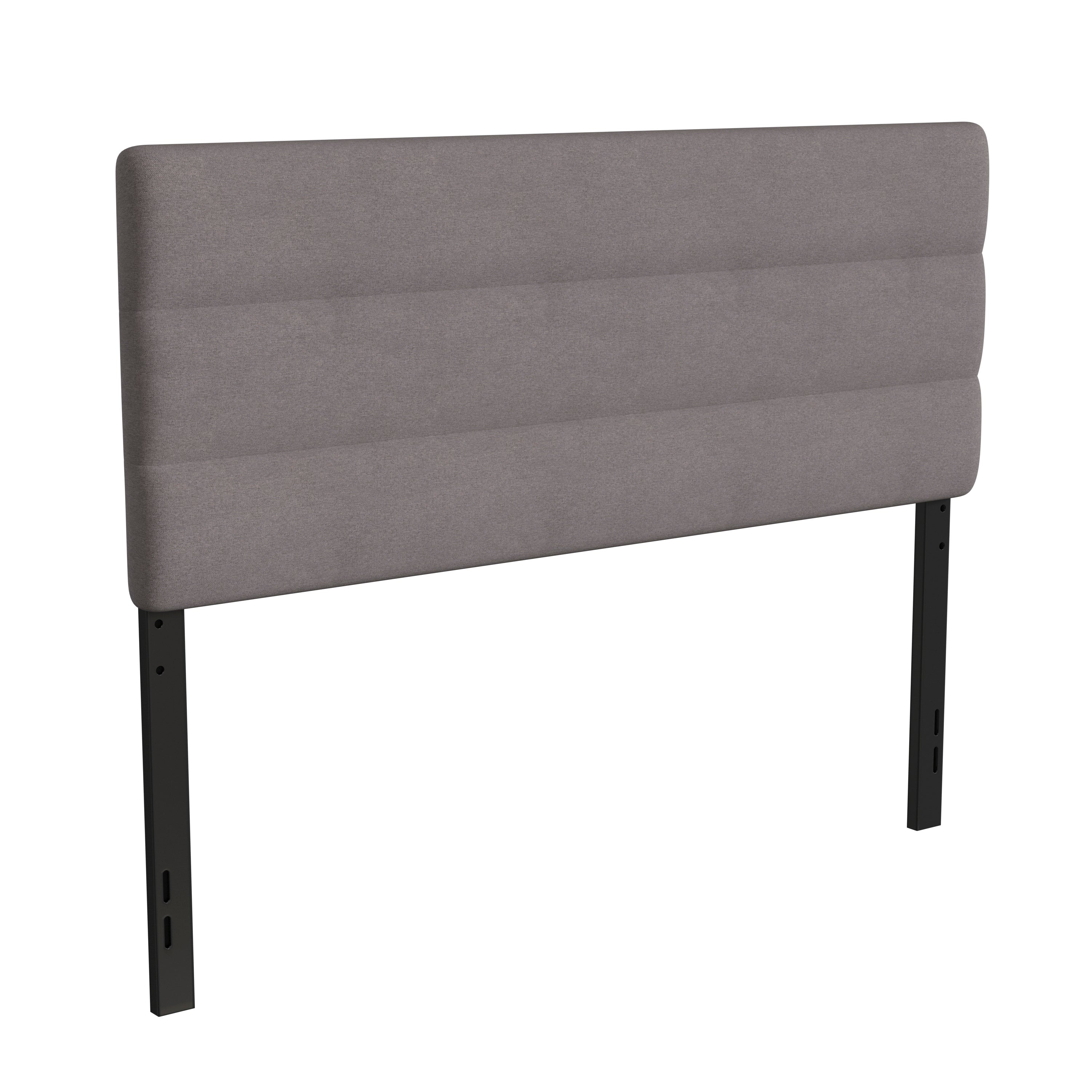 Paxton Queen Channel Stitched Fabric Upholstered Headboard, Adjustable Height from 44.5" to 57.25" - Gray