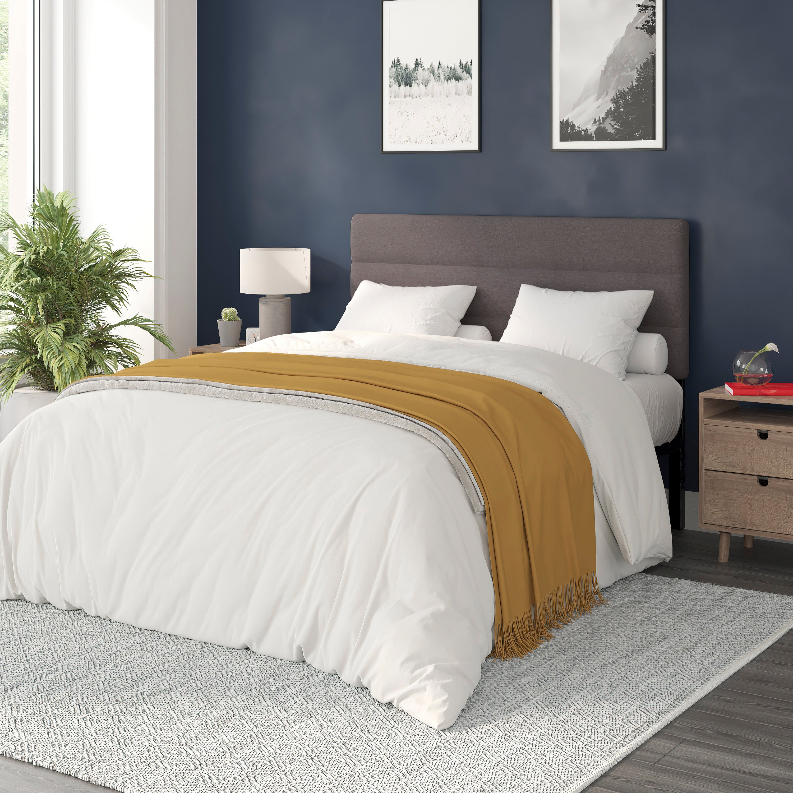 Paxton Queen Channel Stitched Fabric Upholstered Headboard, Adjustable Height from 44.5" to 57.25" - Gray