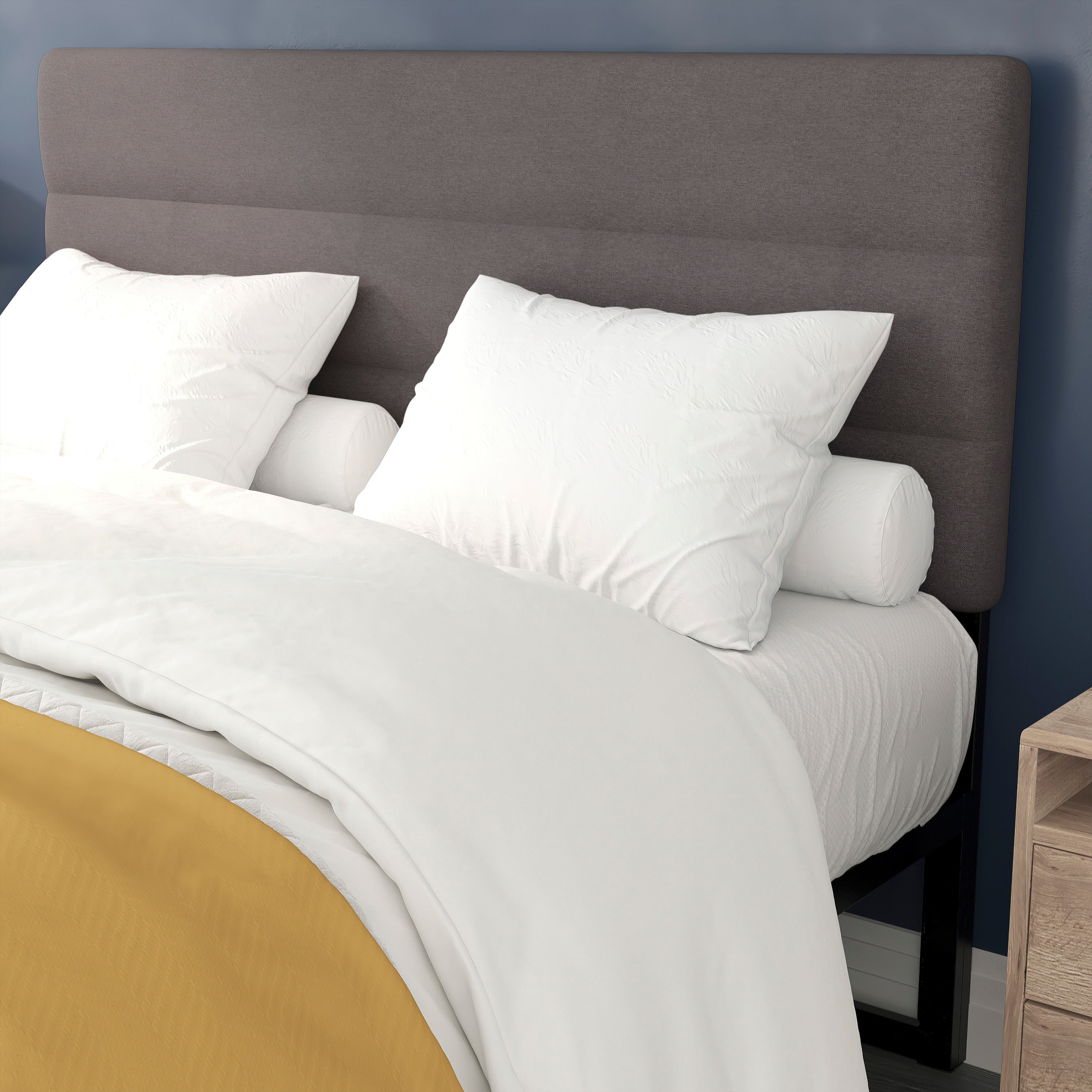 Paxton Queen Channel Stitched Fabric Upholstered Headboard, Adjustable Height from 44.5" to 57.25" - Gray