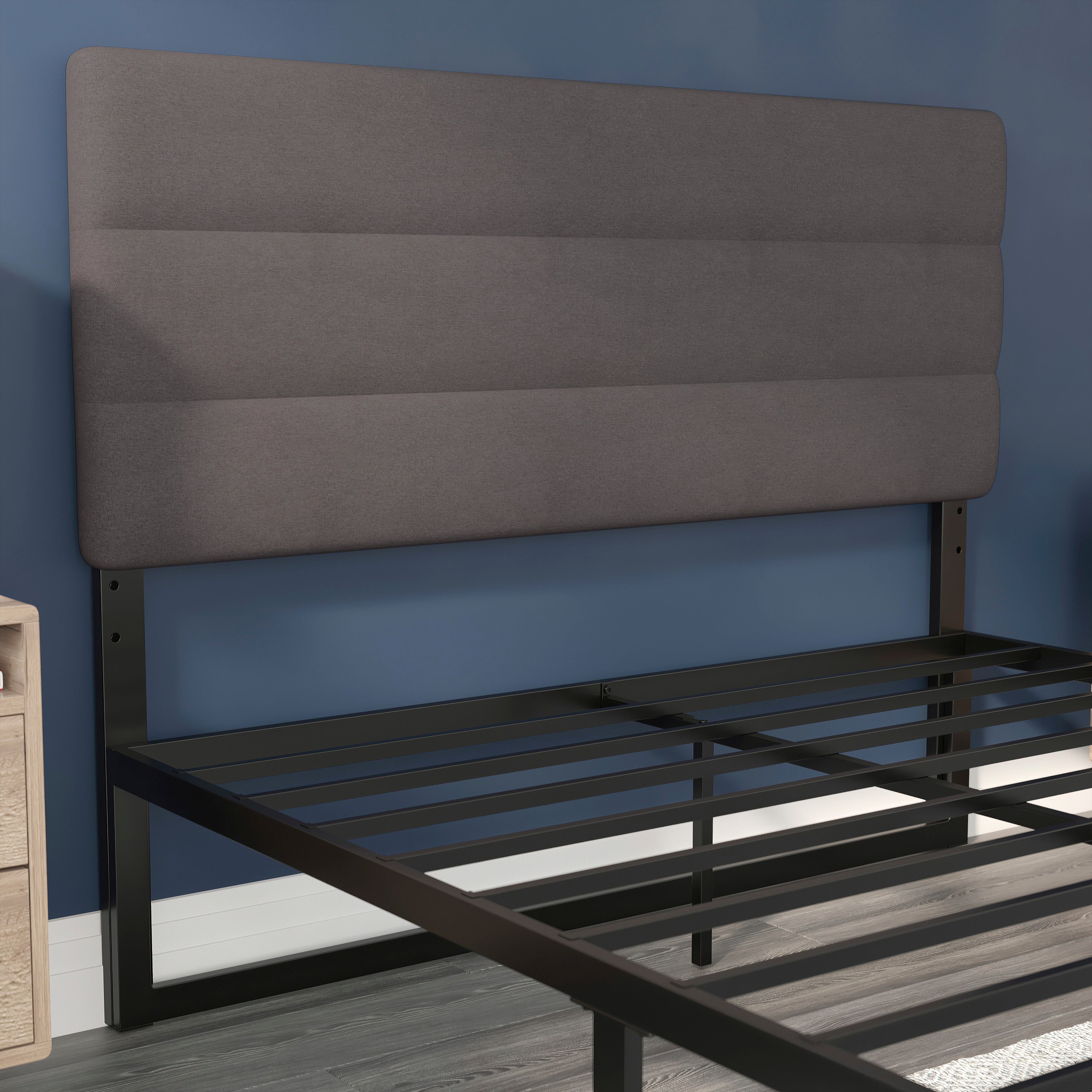 Paxton Queen Channel Stitched Fabric Upholstered Headboard, Adjustable Height from 44.5" to 57.25" - Gray