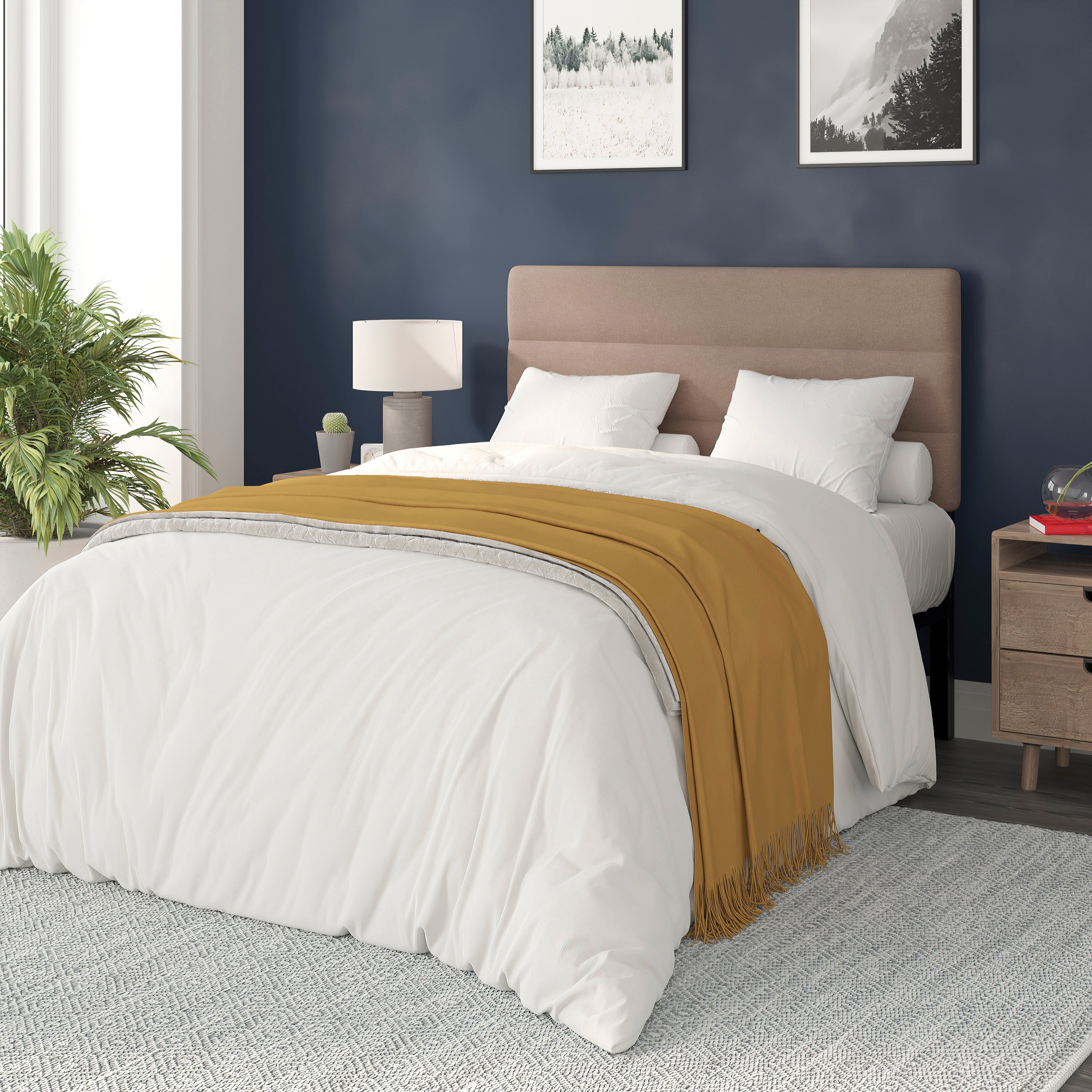 Paxton Full Channel Stitched Fabric Upholstered Headboard, Adjustable Height from 44.5" to 57.25" - Taupe