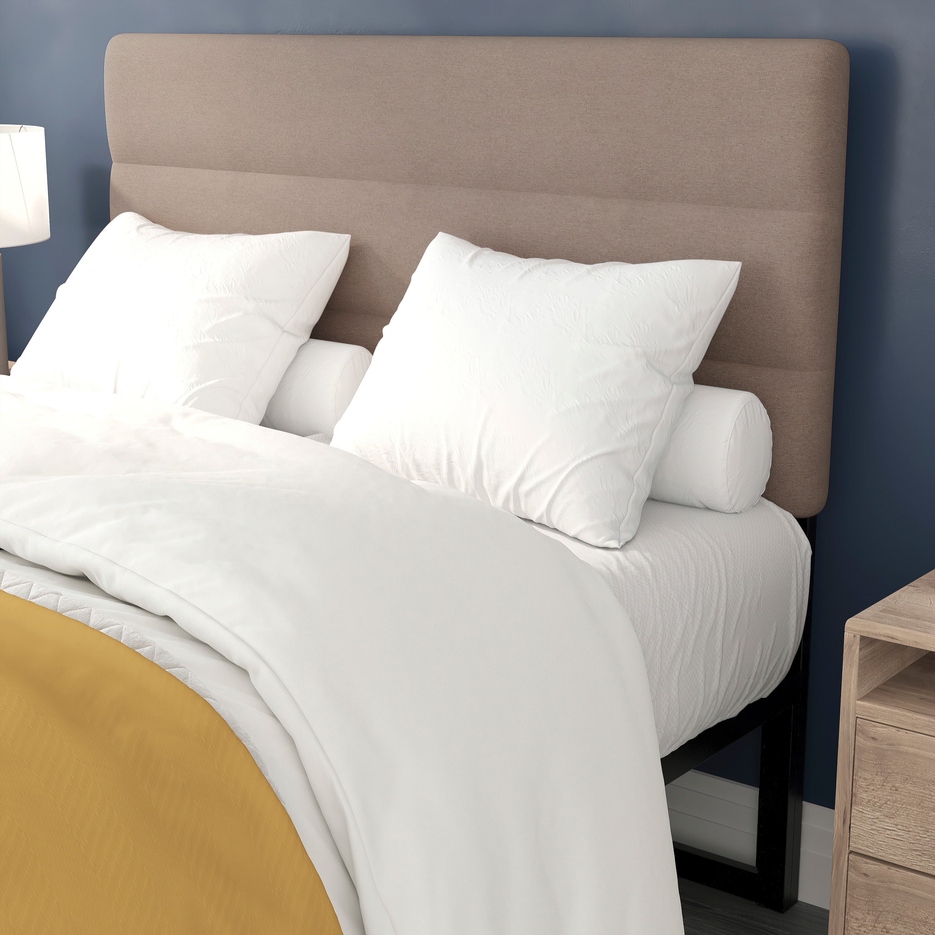 Paxton Full Channel Stitched Fabric Upholstered Headboard, Adjustable Height from 44.5" to 57.25" - Taupe