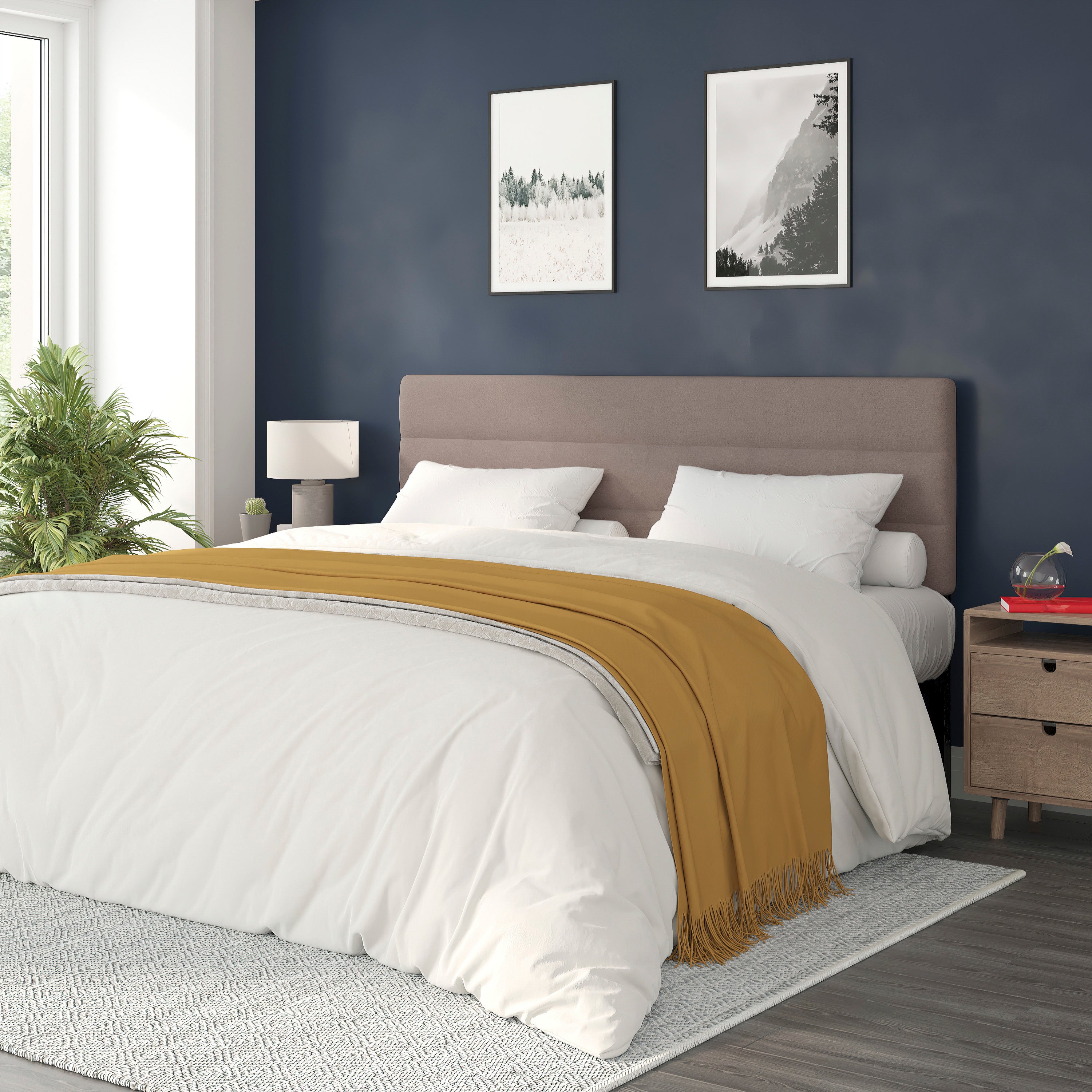 Paxton King Channel Stitched Fabric Upholstered Headboard, Adjustable Height from 44.5" to 57.25" - Taupe