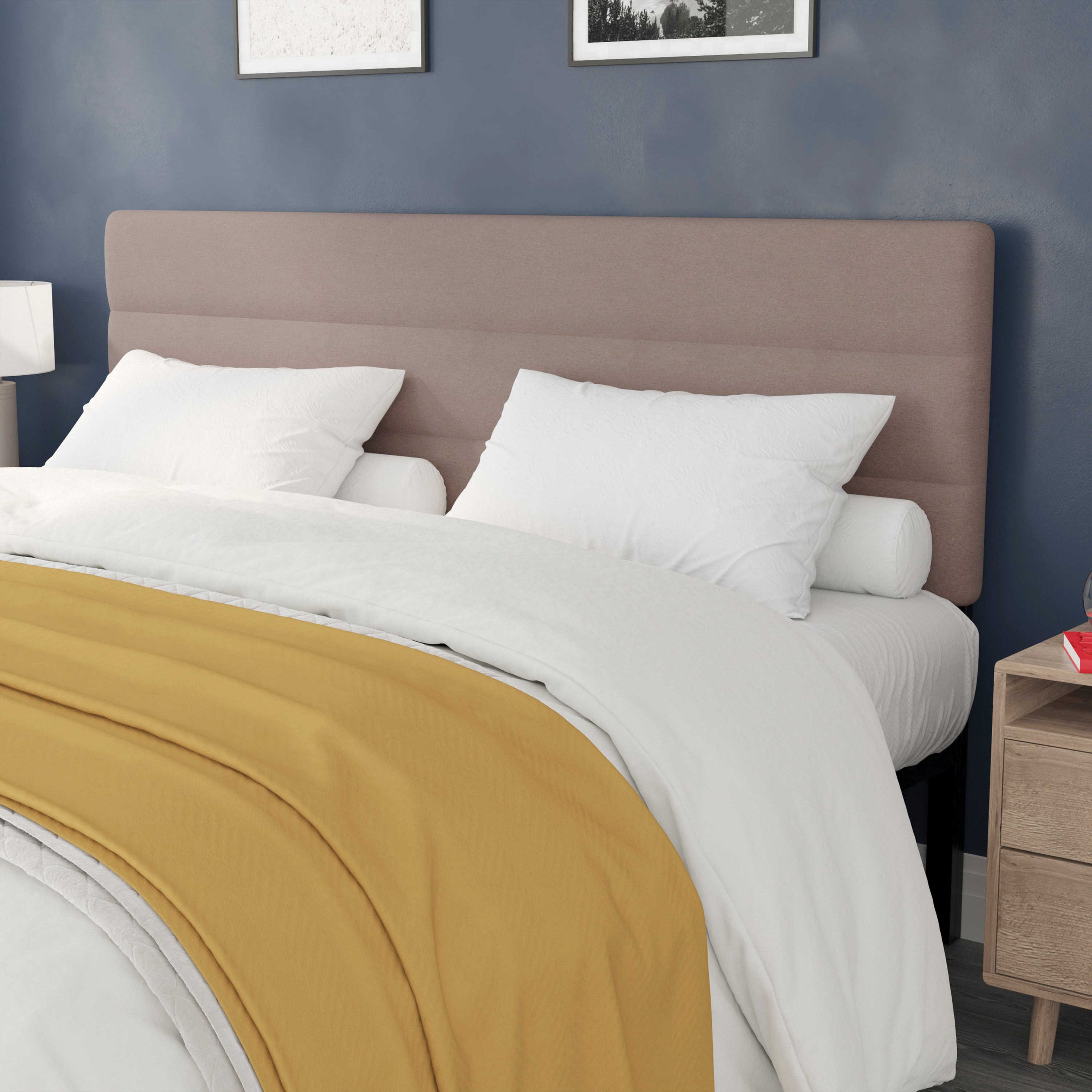 Paxton King Channel Stitched Fabric Upholstered Headboard, Adjustable Height from 44.5" to 57.25" - Taupe