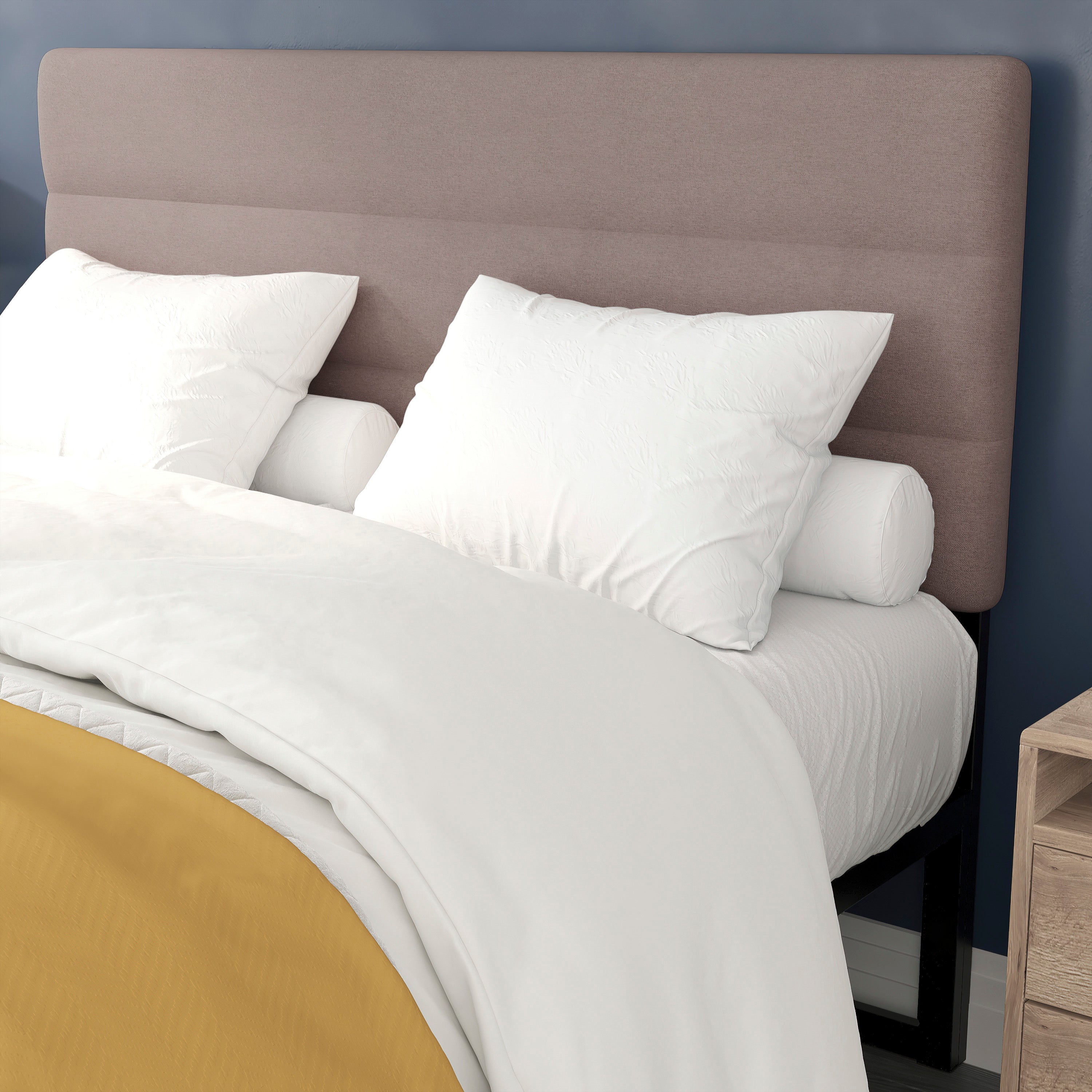 Paxton Queen Channel Stitched Fabric Upholstered Headboard, Adjustable Height from 44.5" to 57.25" - Taupe