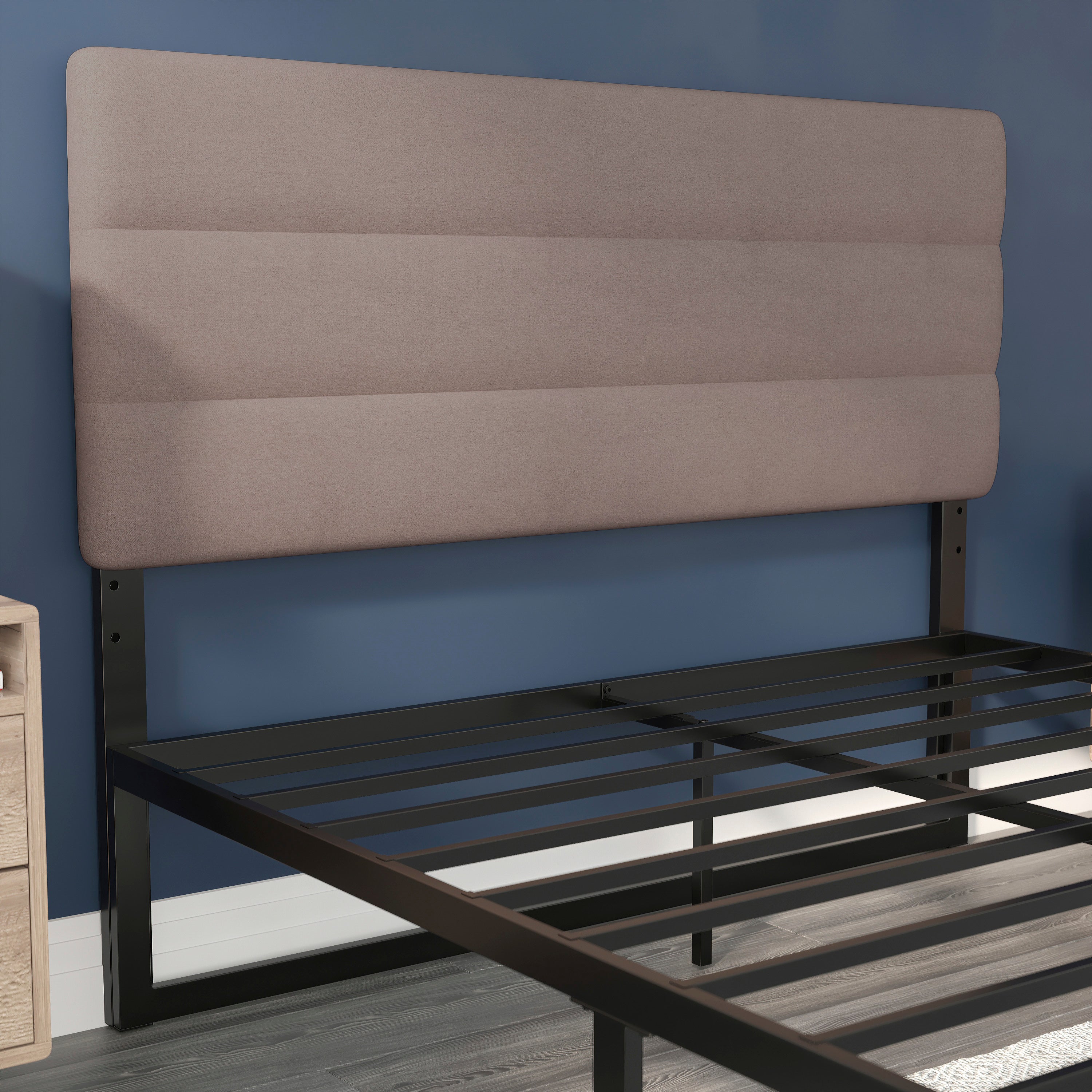 Paxton Queen Channel Stitched Fabric Upholstered Headboard, Adjustable Height from 44.5" to 57.25" - Taupe
