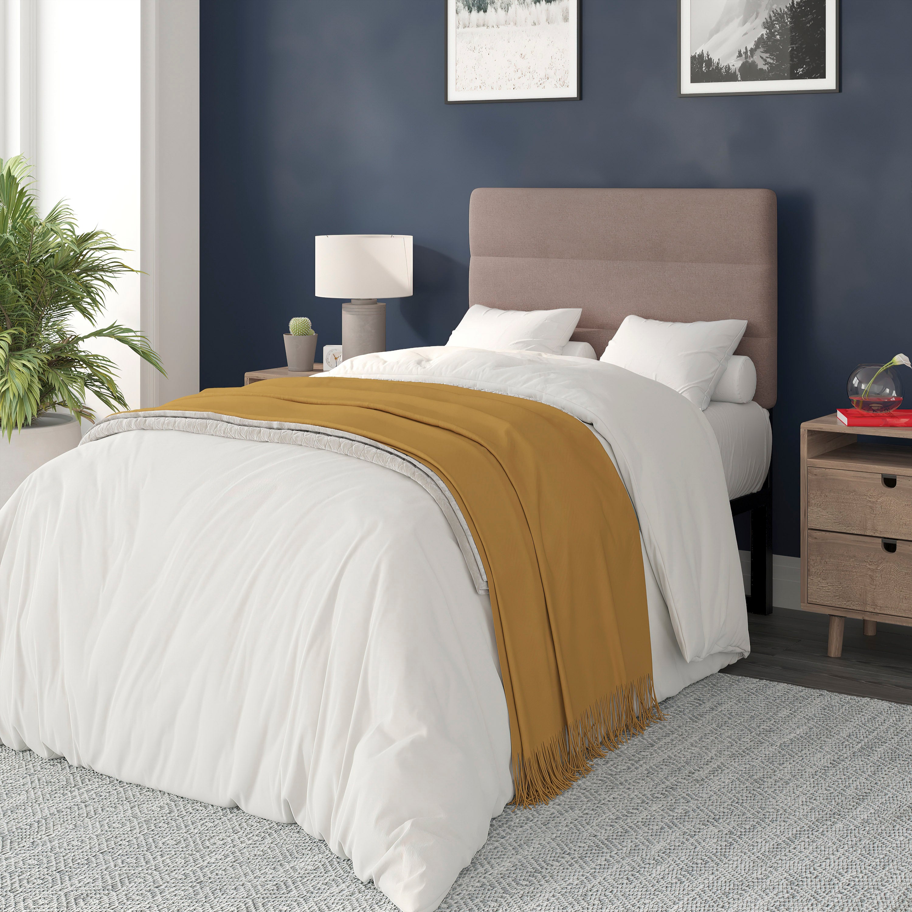 Paxton Twin Channel Stitched Fabric Upholstered Headboard, Adjustable Height from 44.5" to 57.25" - Taupe