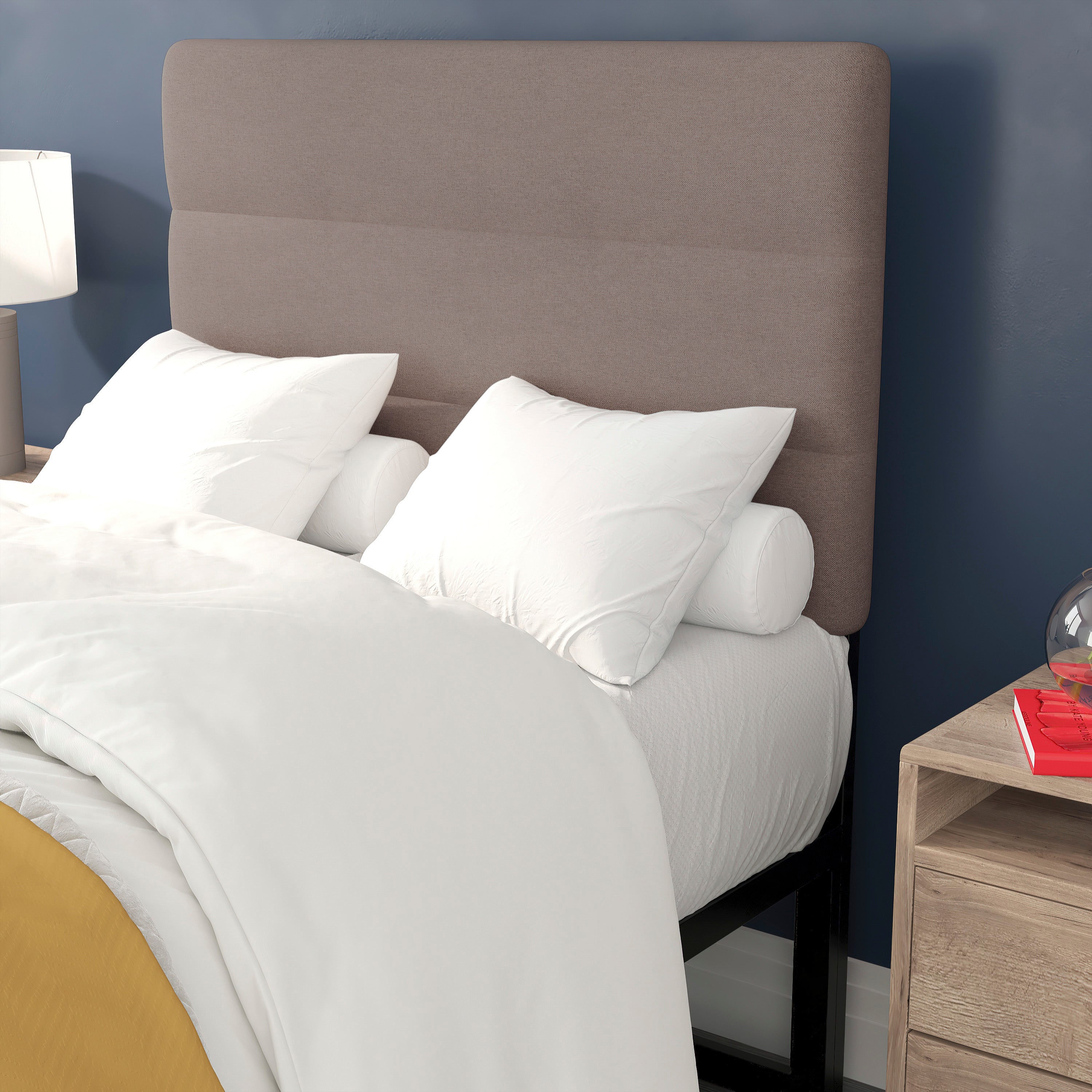 Paxton Twin Channel Stitched Fabric Upholstered Headboard, Adjustable Height from 44.5" to 57.25" - Taupe