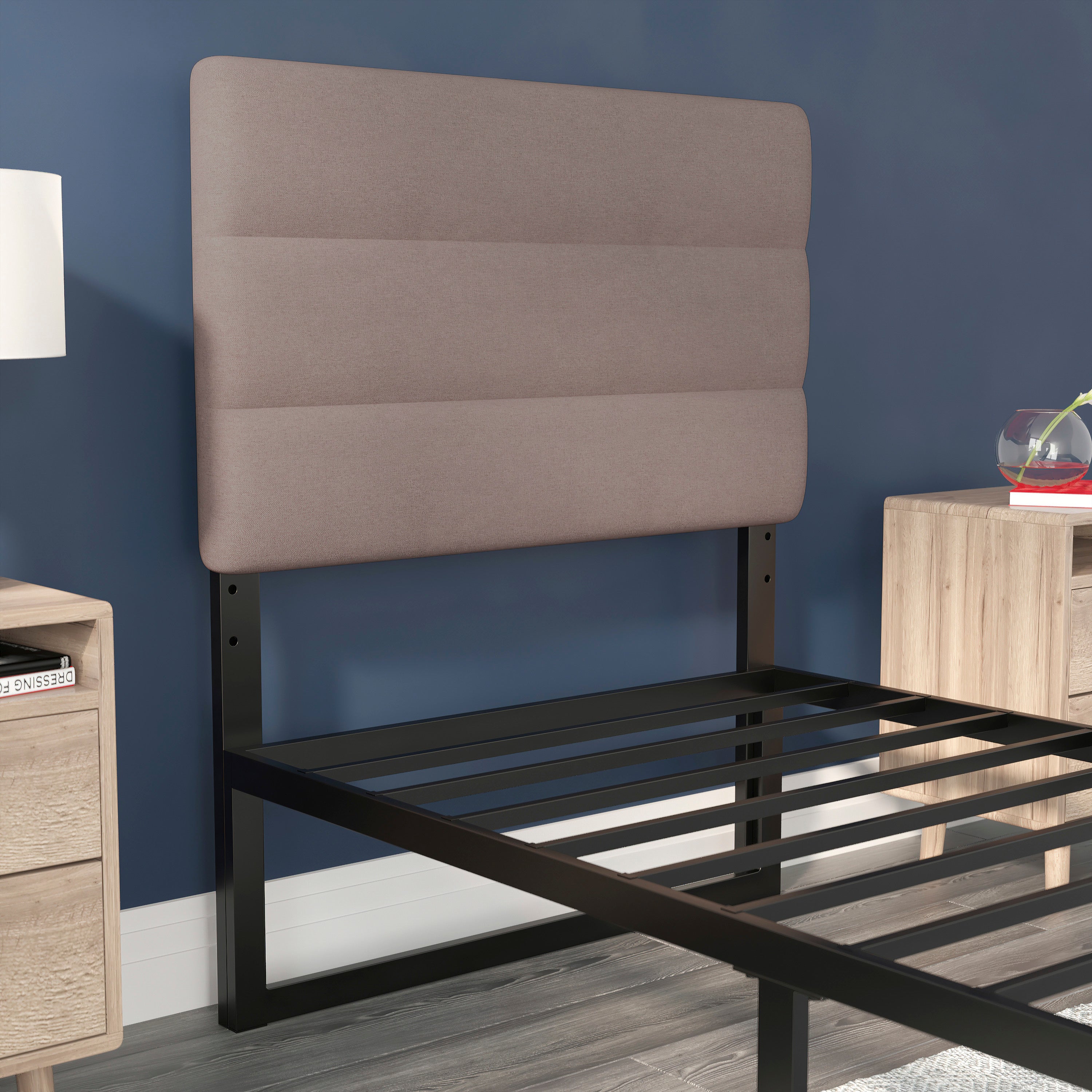 Paxton Twin Channel Stitched Fabric Upholstered Headboard, Adjustable Height from 44.5" to 57.25" - Taupe