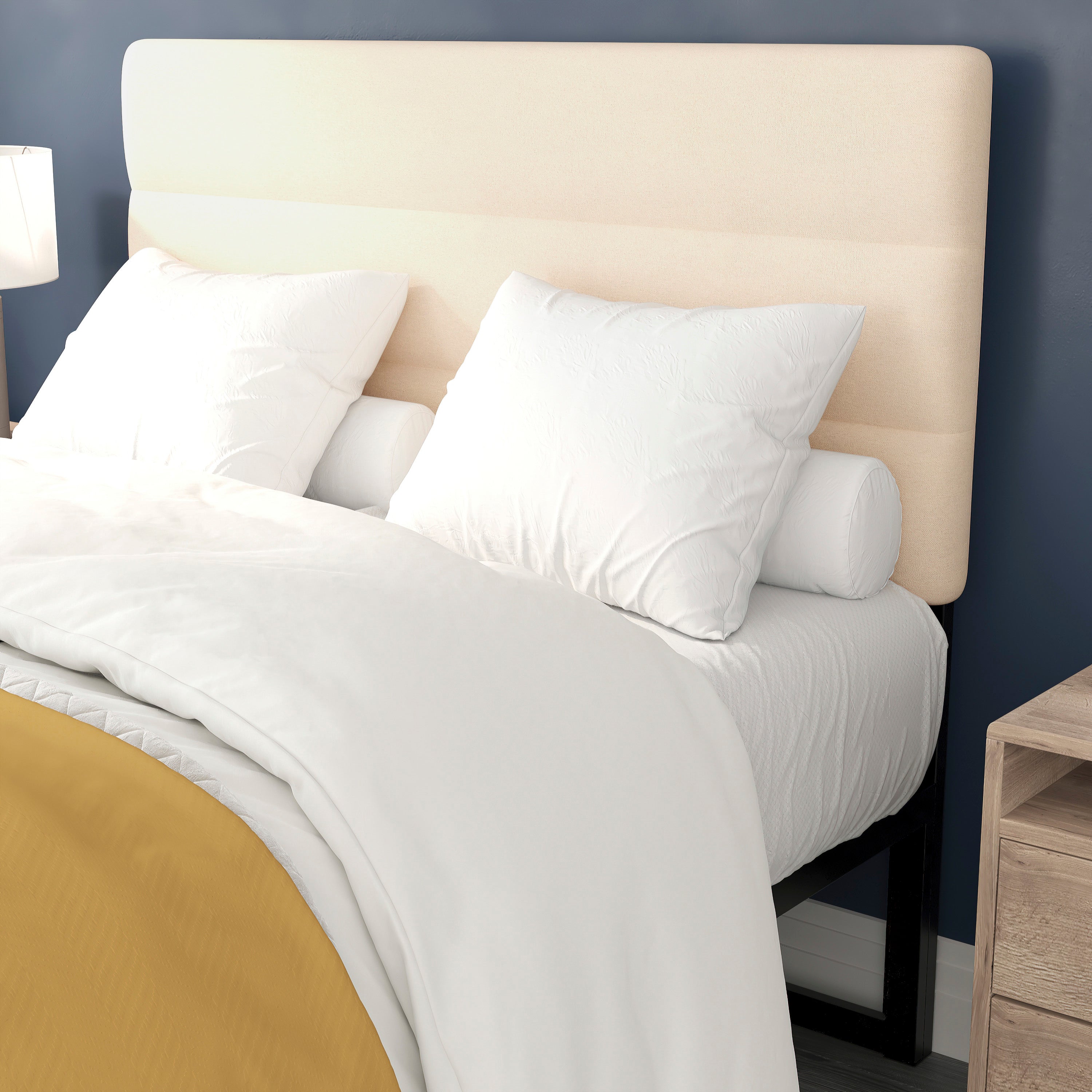Paxton Full Channel Stitched Fabric Upholstered Headboard, Adjustable Height from 44.5" to 57.25" - Cream