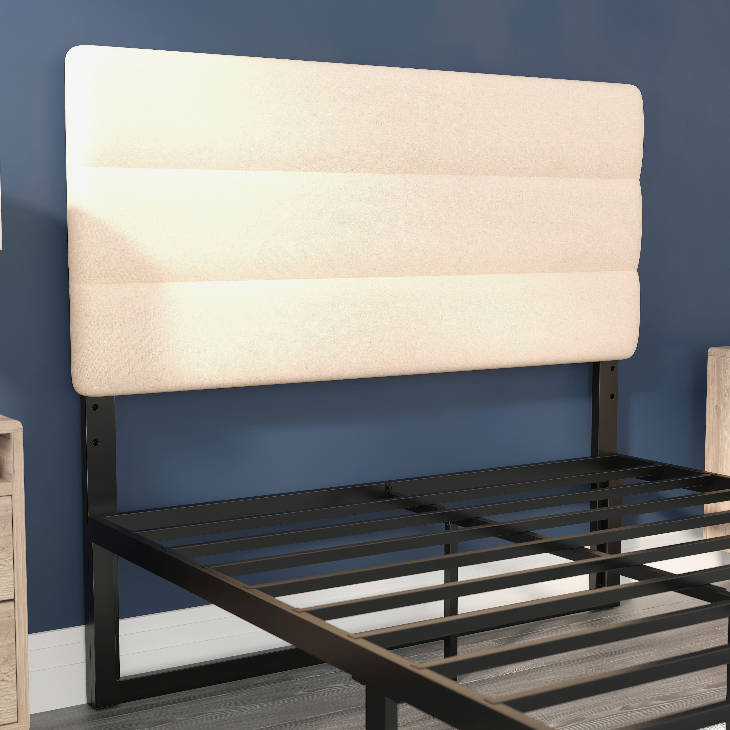 Paxton Full Channel Stitched Fabric Upholstered Headboard, Adjustable Height from 44.5" to 57.25" - Cream