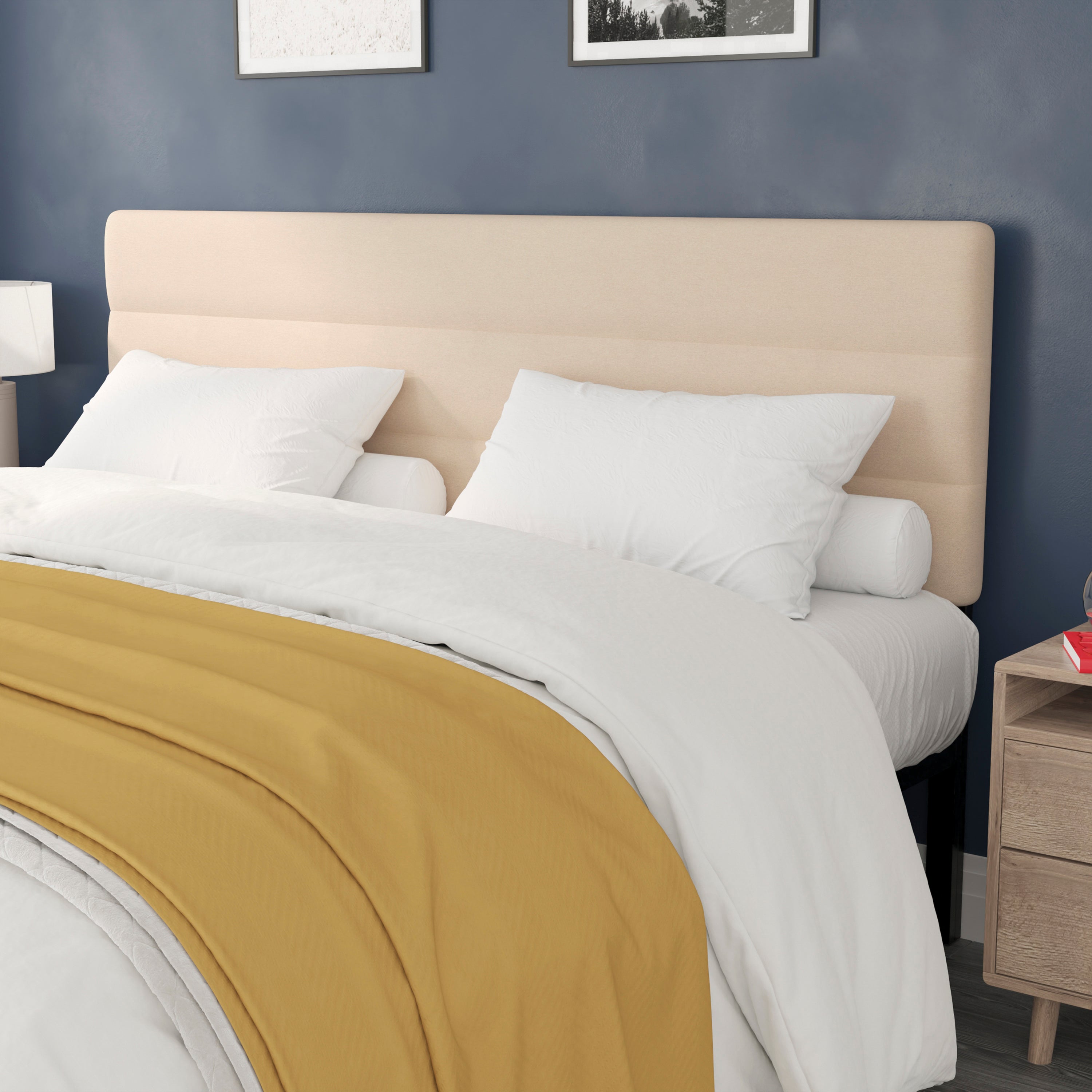 Paxton King Channel Stitched Fabric Upholstered Headboard, Adjustable Height from 44.5" to 57.25" - Cream