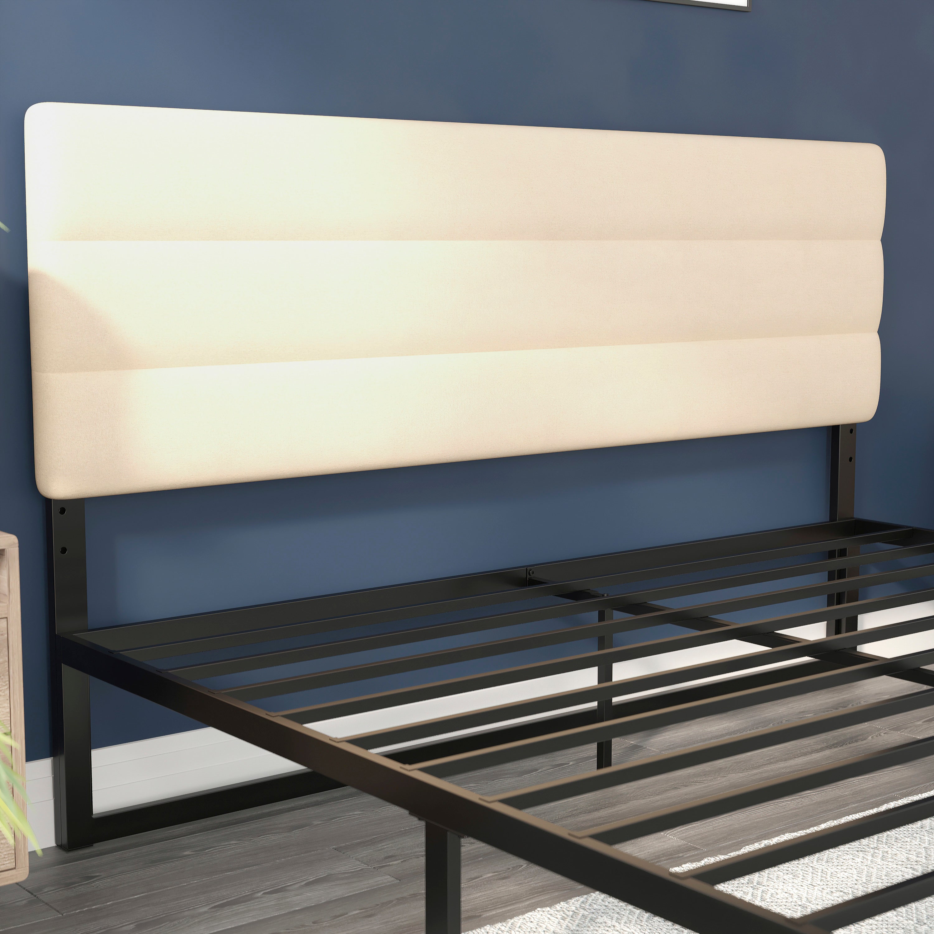 Paxton King Channel Stitched Fabric Upholstered Headboard, Adjustable Height from 44.5" to 57.25" - Cream
