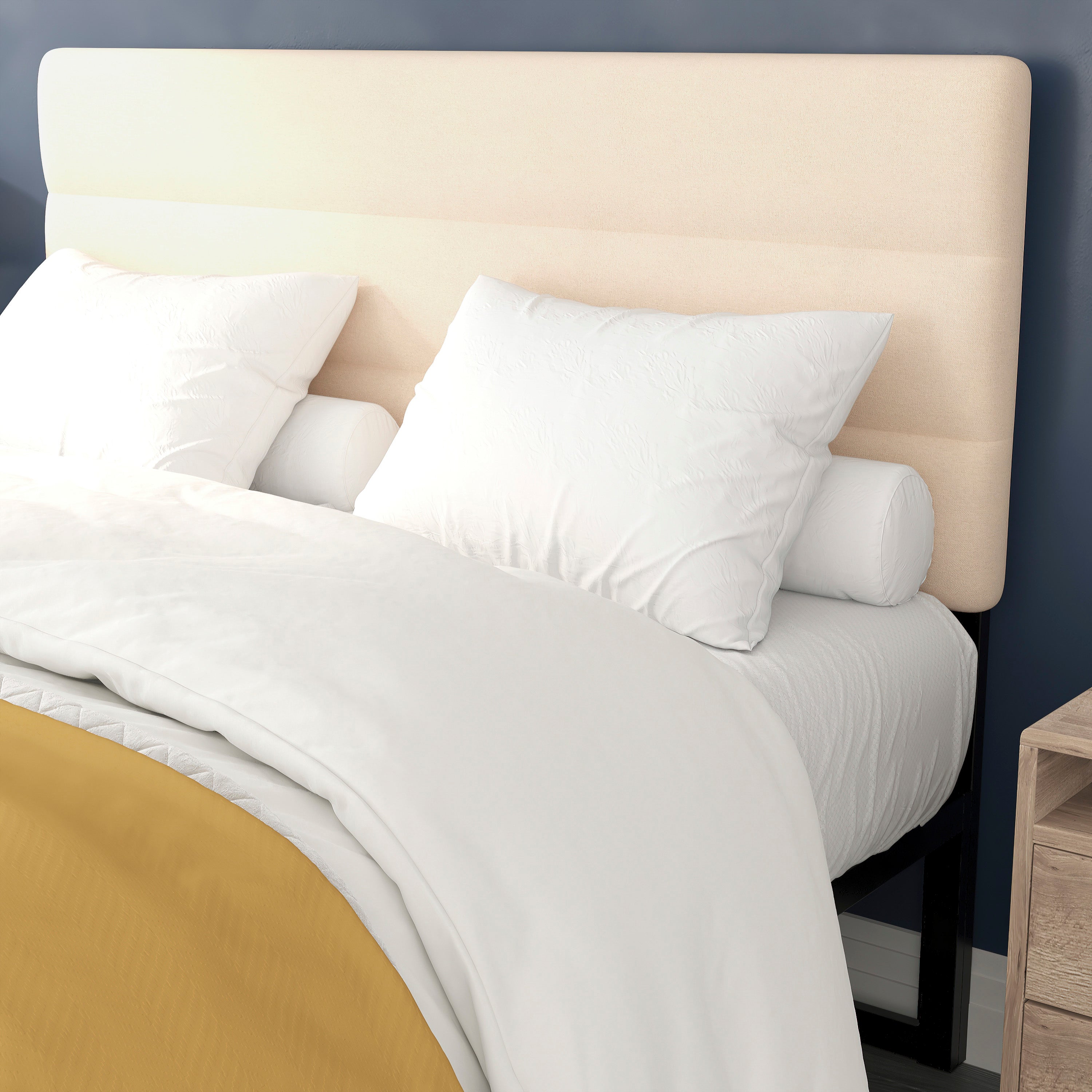 Paxton Queen Channel Stitched Fabric Upholstered Headboard, Adjustable Height from 44.5" to 57.25" - Cream