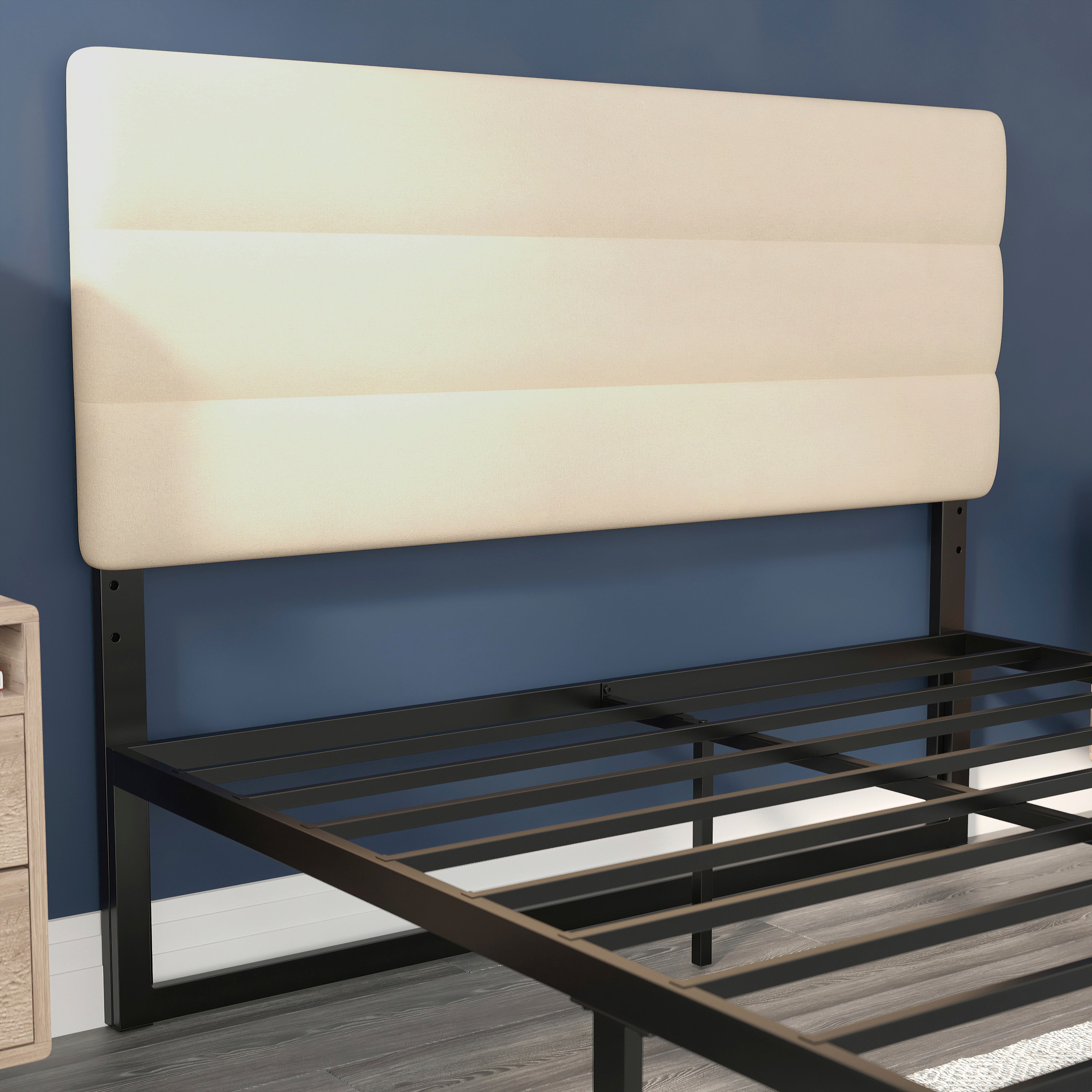 Paxton Queen Channel Stitched Fabric Upholstered Headboard, Adjustable Height from 44.5" to 57.25" - Cream