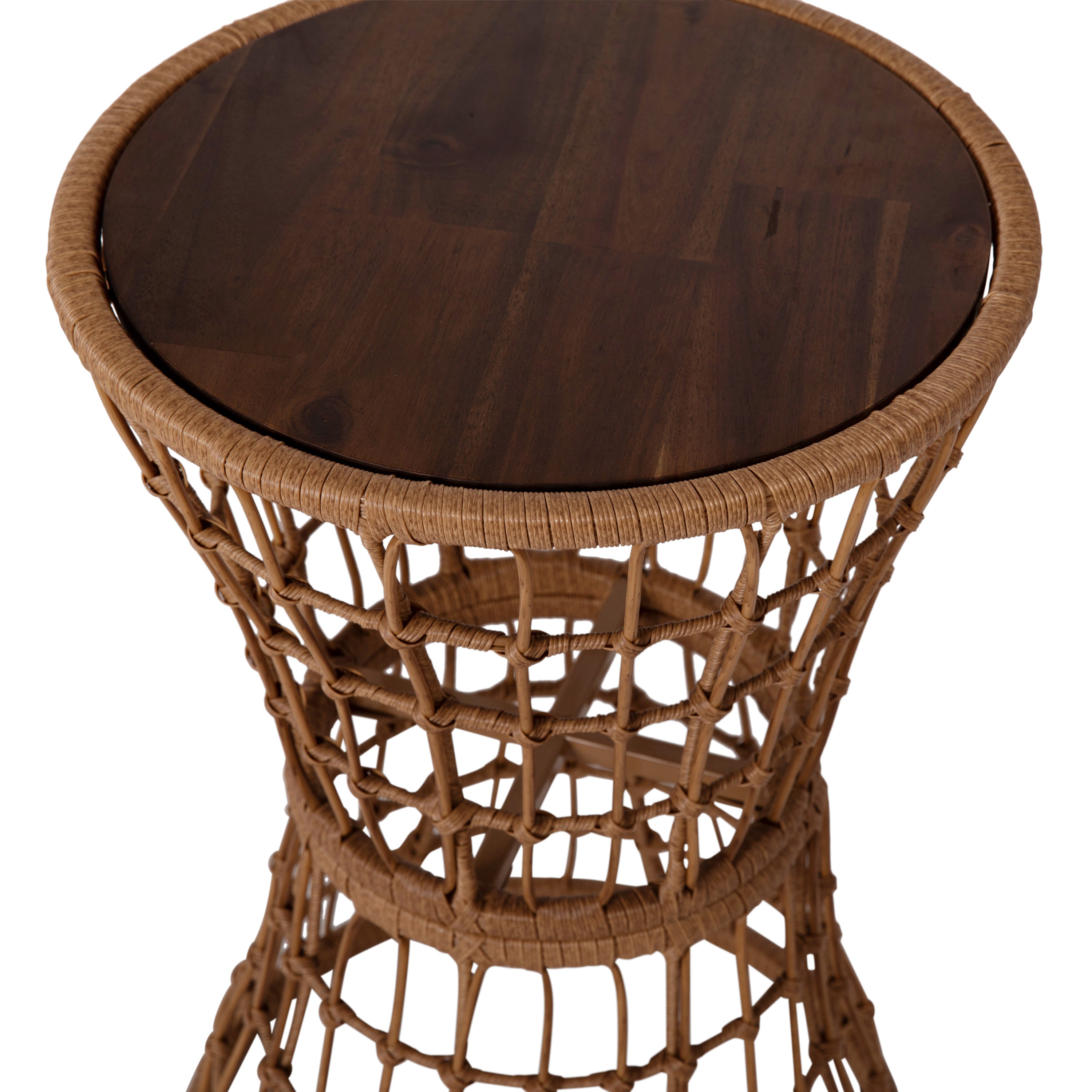 Devon Indoor/Outdoor Natural Finish Rattan Rope Table with Acacia Wood Top, Fade and Weather Resistant