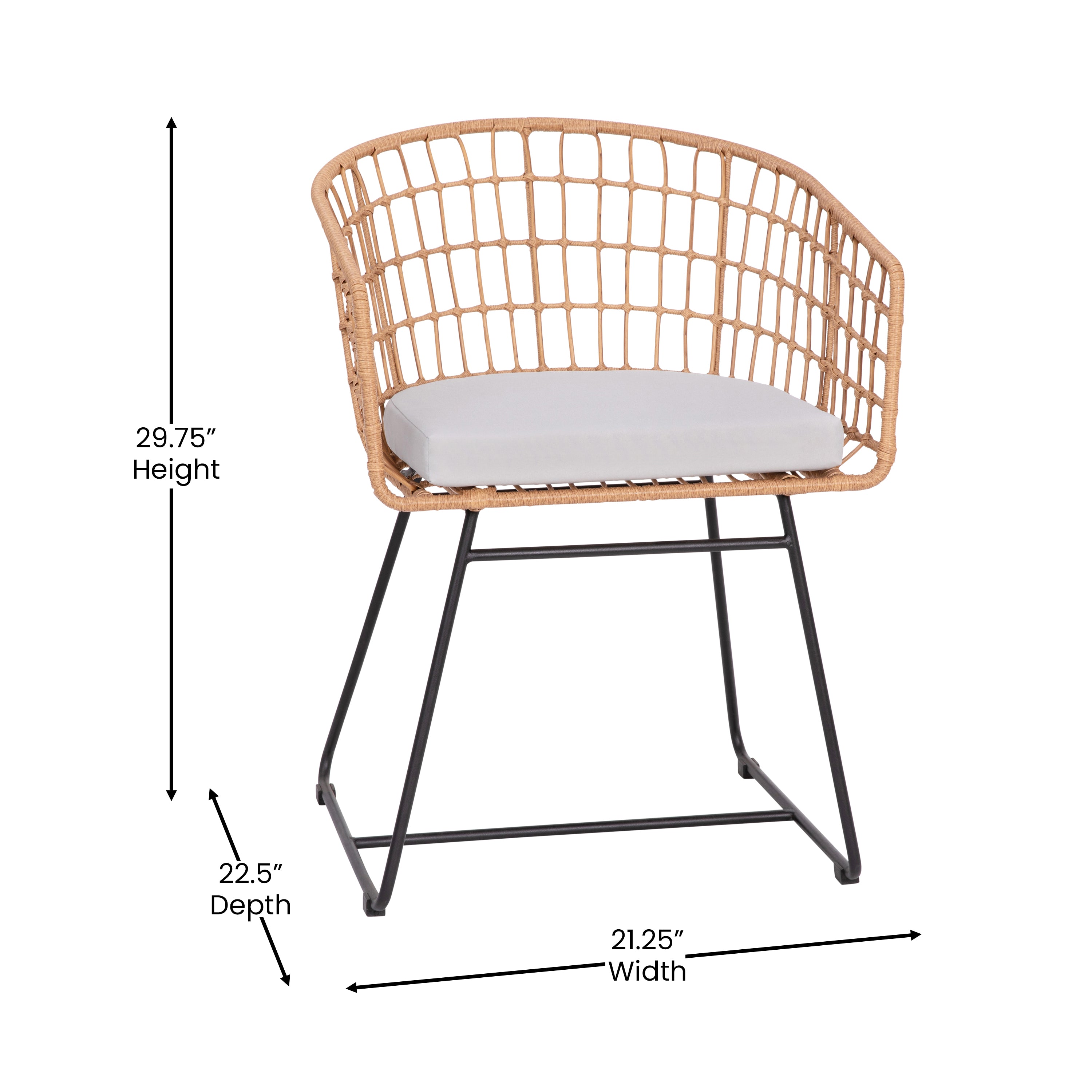 Devon 3-Piece Natural Patio Bistro Set, Indoor/Outdoor Rattan Rope Chairs, Acacia Wood Top Table & Light Gray Seat Cushions