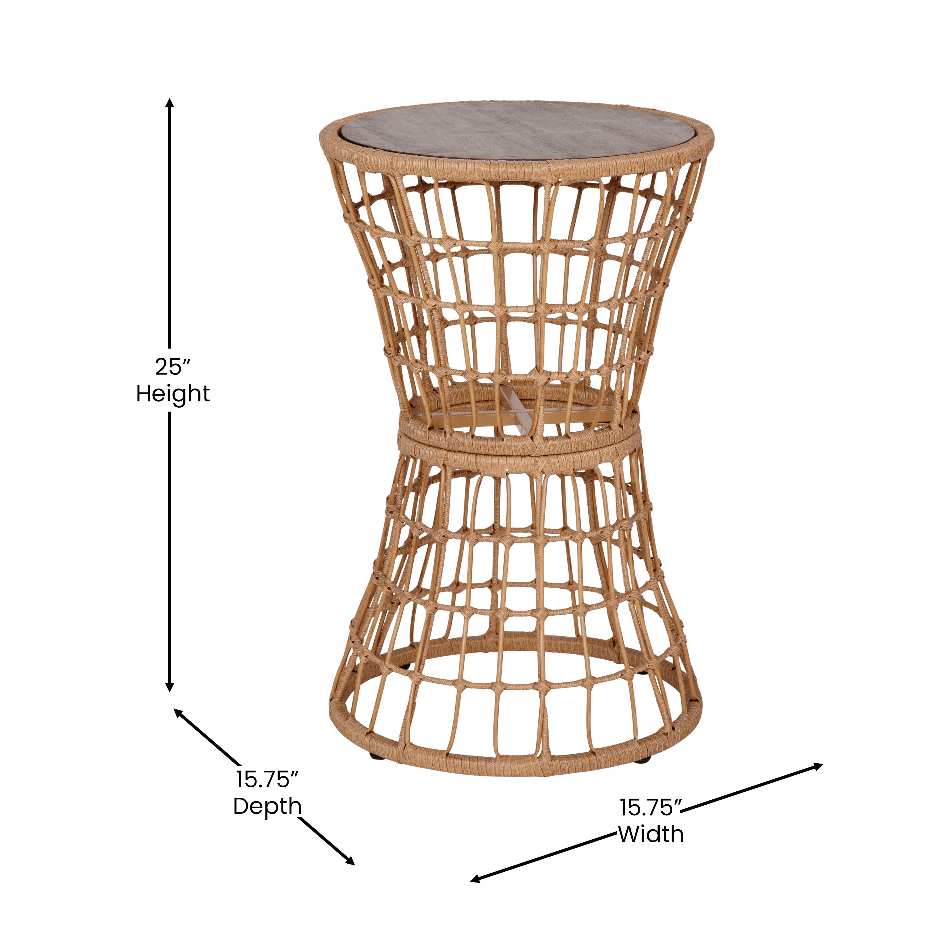 Devon 3-Piece Natural Patio Bistro Set, Indoor/Outdoor Rattan Rope Chairs, Acacia Wood Top Table & Light Gray Seat Cushions