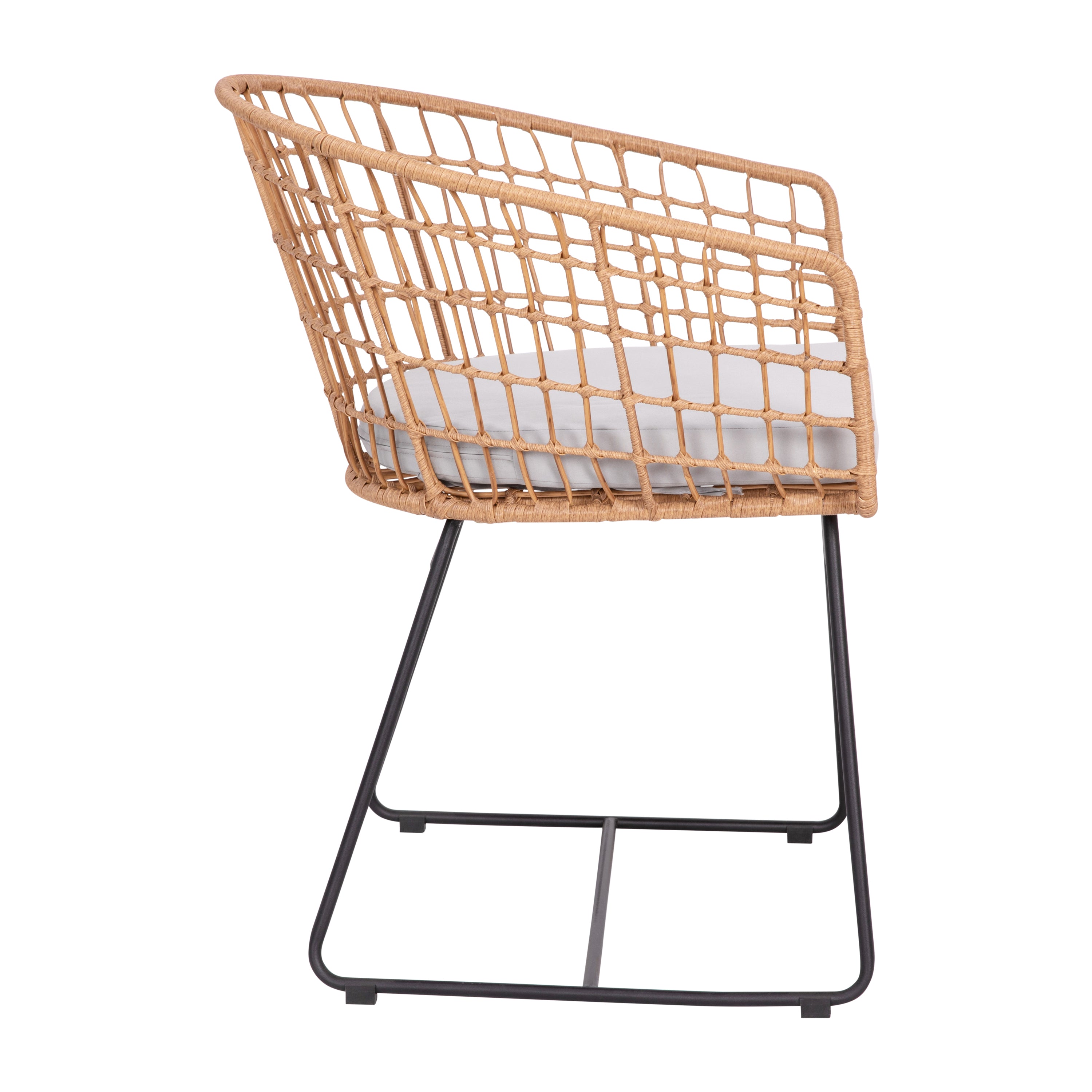 Devon 3-Piece Natural Patio Bistro Set, Indoor/Outdoor Rattan Rope Chairs, Acacia Wood Top Table & Light Gray Seat Cushions