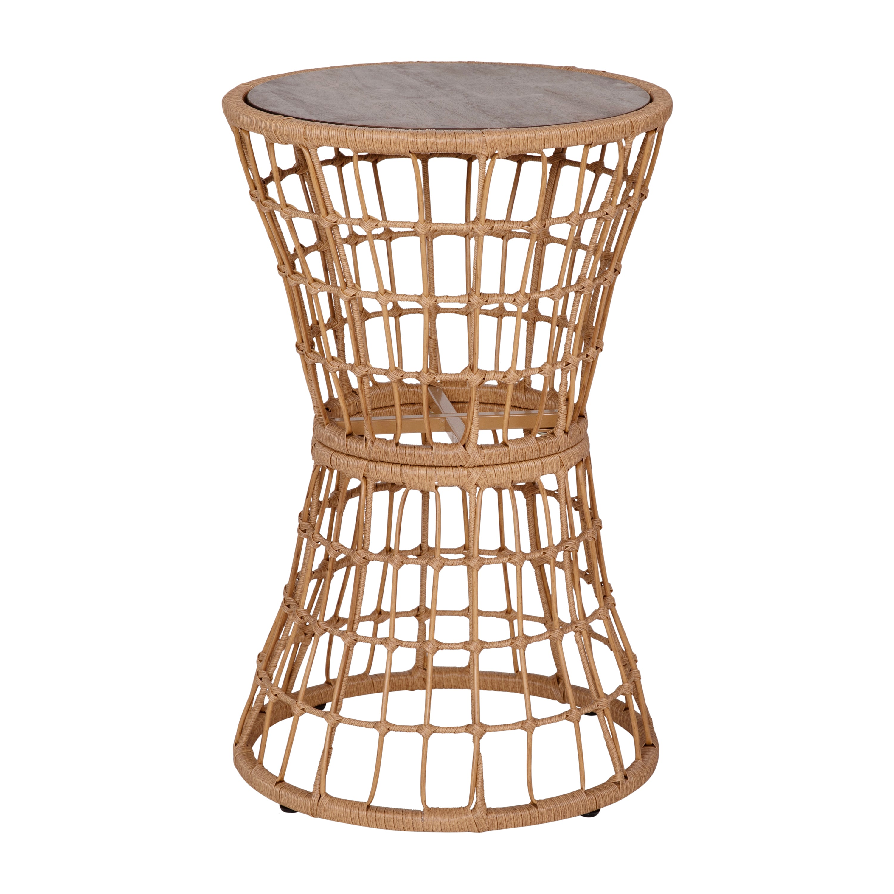 Devon 3-Piece Natural Patio Bistro Set, Indoor/Outdoor Rattan Rope Chairs, Acacia Wood Top Table & Light Gray Seat Cushions