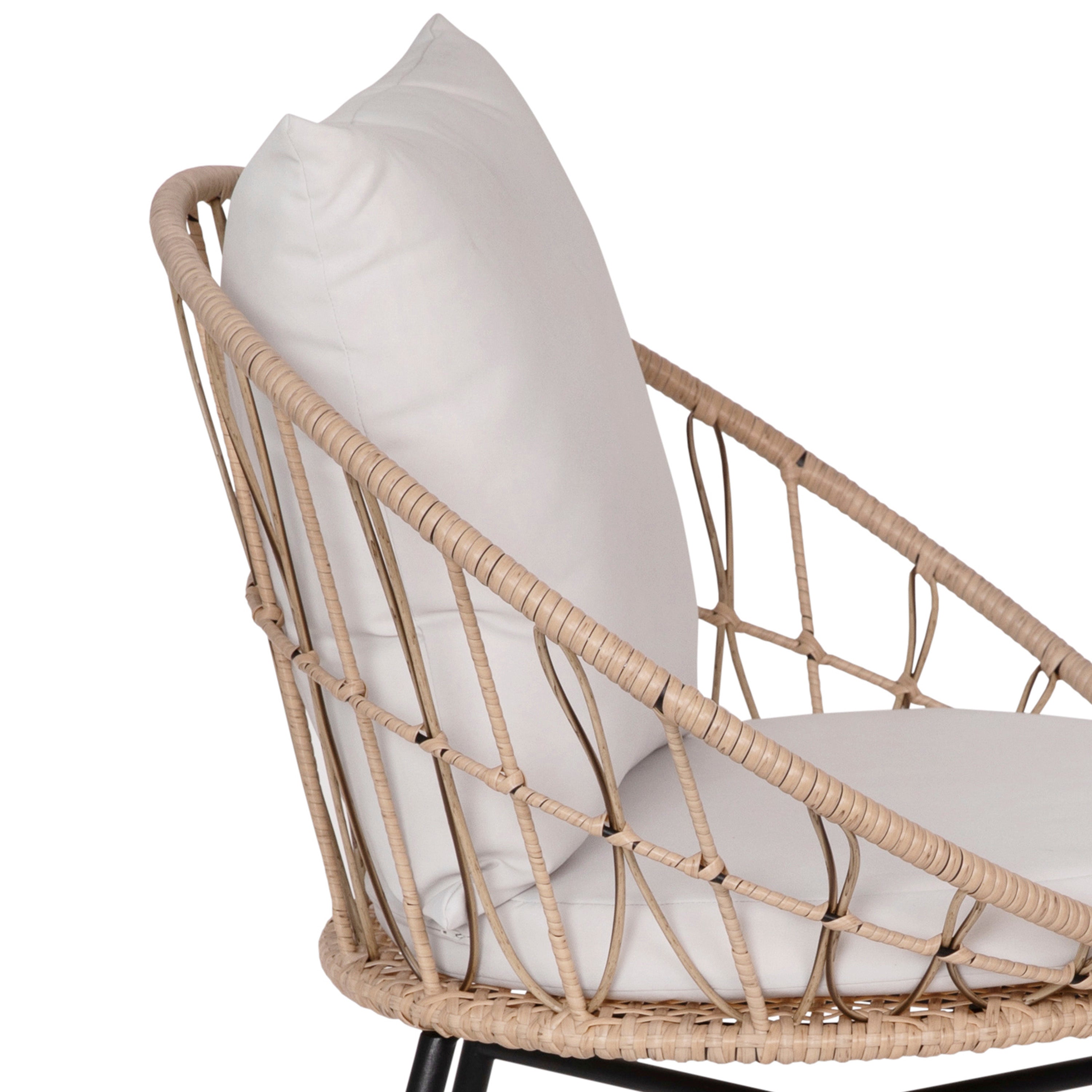 Devon Set of 2 Indoor/Outdoor Modern Papasan Patio Chairs, Rope with Tan Finish PE Wicker Rattan and Light Gray Cushions