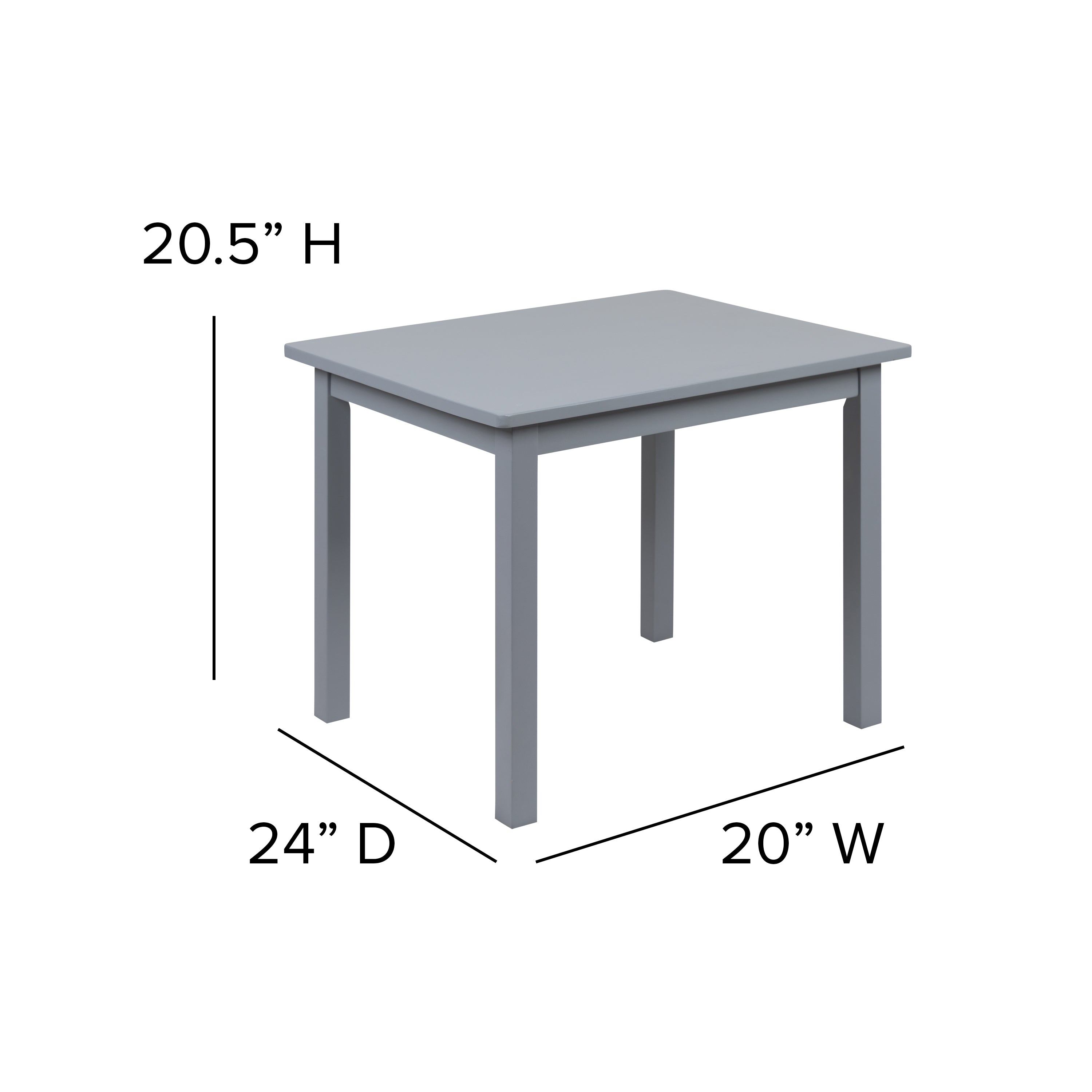 Kyndl Kids Solid Hardwood Table and Chair Set for Playroom, Bedroom, Kitchen - 3 Piece Set - Gray
