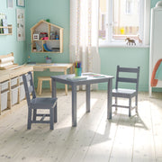 Kyndl Kids Solid Hardwood Table and Chair Set for Playroom, Bedroom, Kitchen - 3 Piece Set - Gray