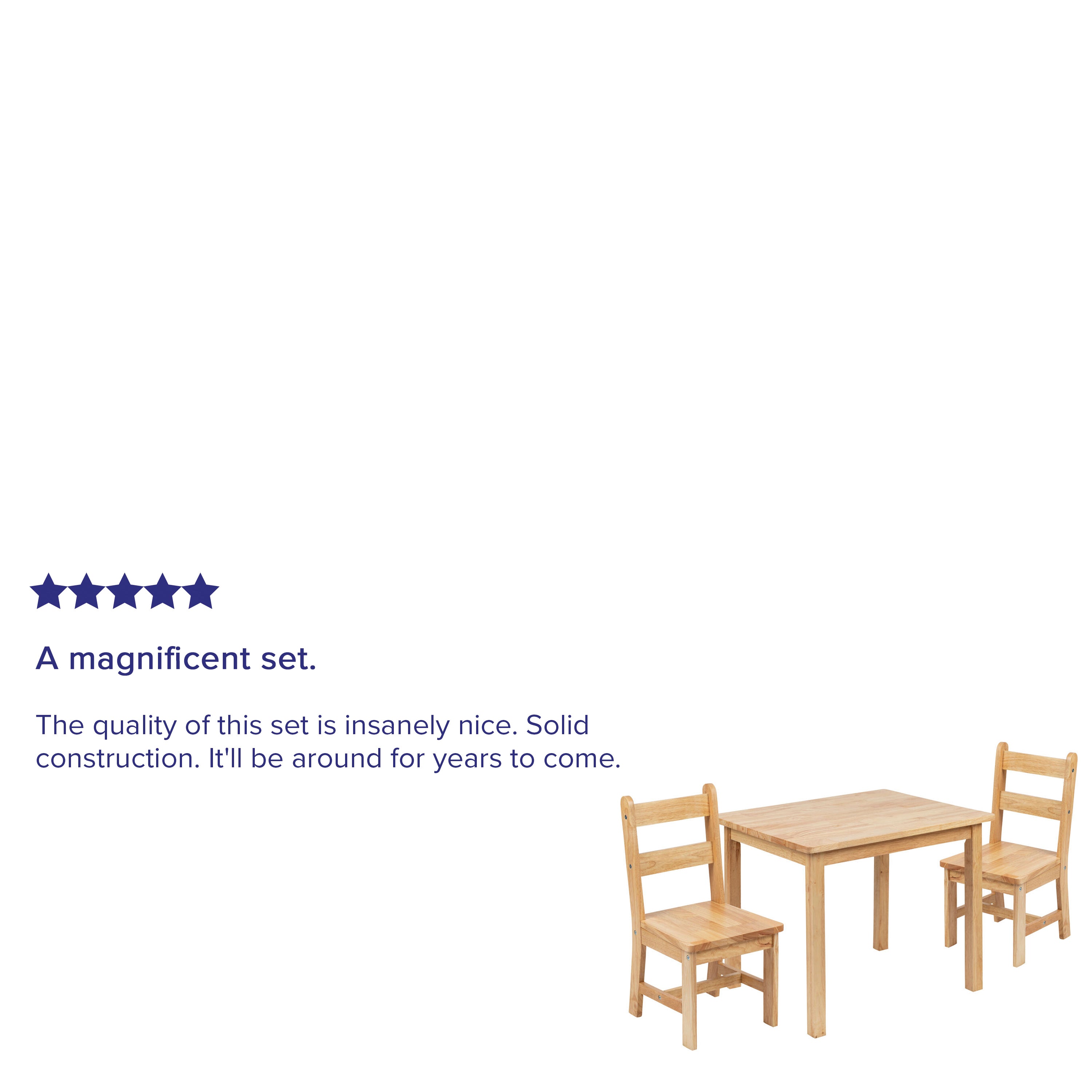 Kyndl Kids Solid Hardwood Table and Chair Set for Playroom, Bedroom, Kitchen - 3 Piece Set - Natural