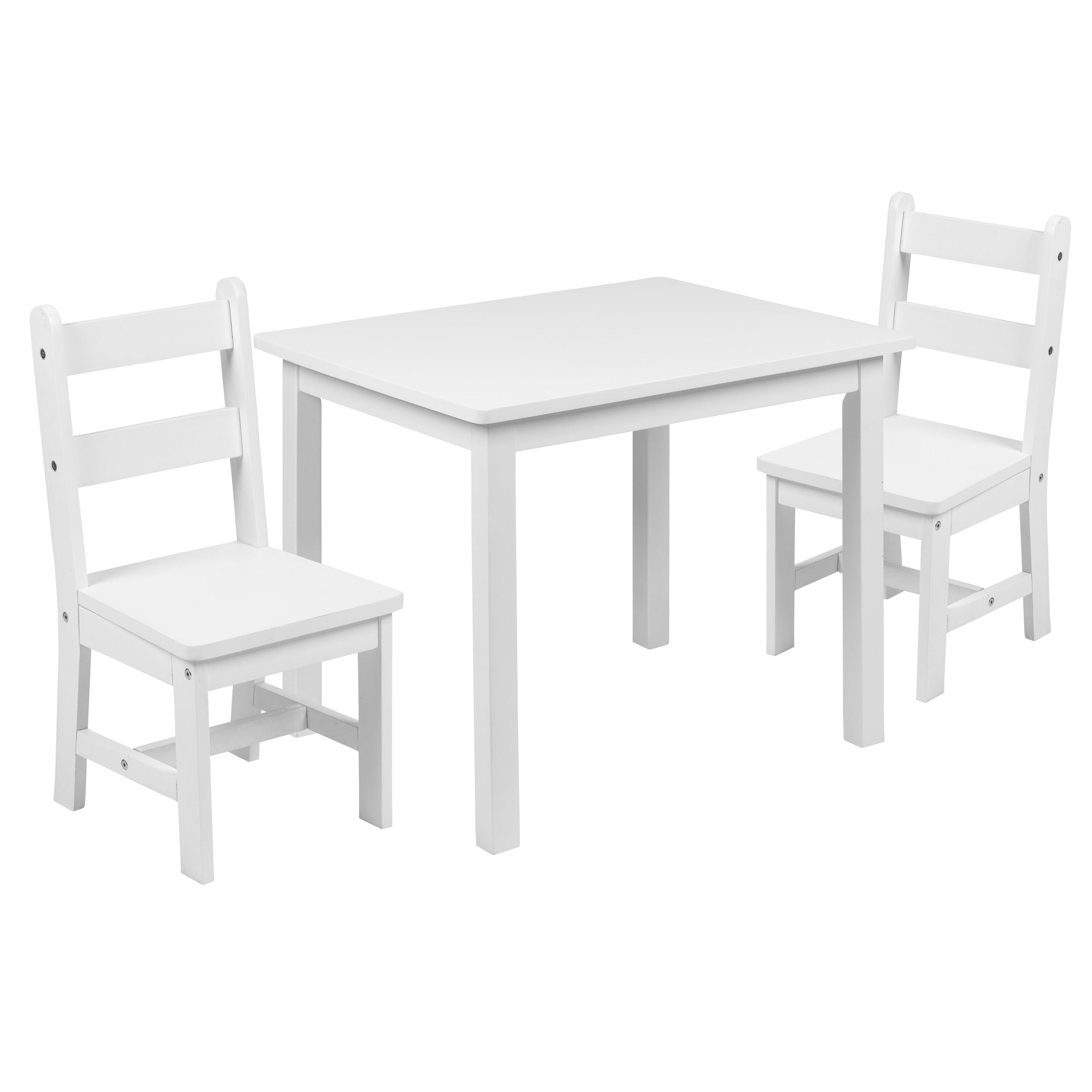 Kyndl Kids Solid Hardwood Table and Chair Set for Playroom, Bedroom, Kitchen - 3 Piece Set - White