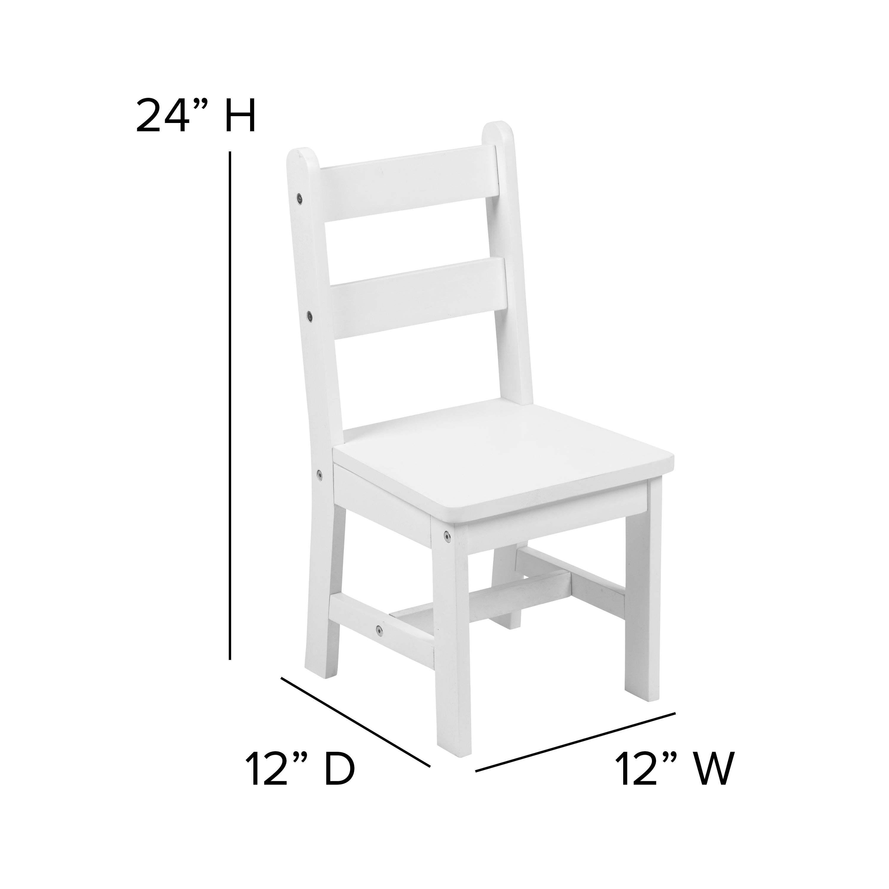 Kyndl Kids Solid Hardwood Table and Chair Set for Playroom, Bedroom, Kitchen - 3 Piece Set - White