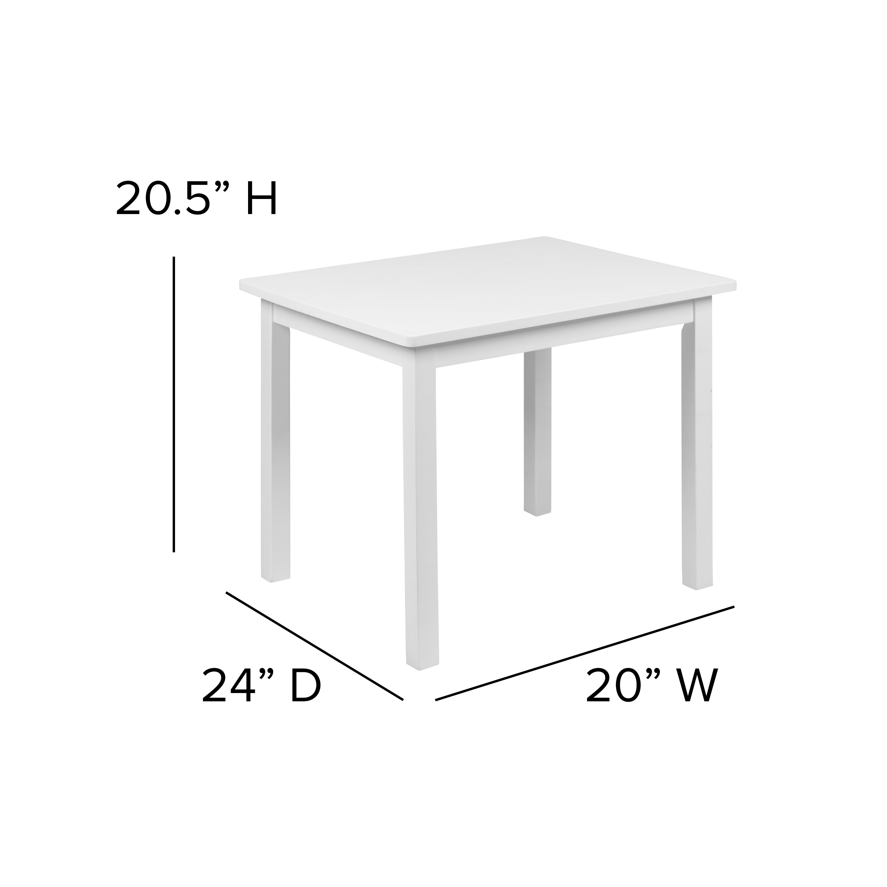 Kyndl Kids Solid Hardwood Table and Chair Set for Playroom, Bedroom, Kitchen - 3 Piece Set - White