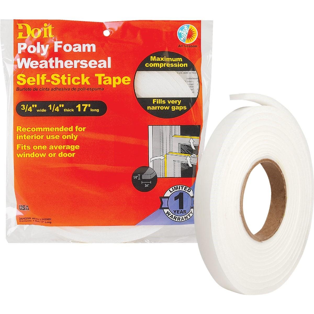 3/4" W x 1/4" T x 17' L White Foam Weatherstrip Tape