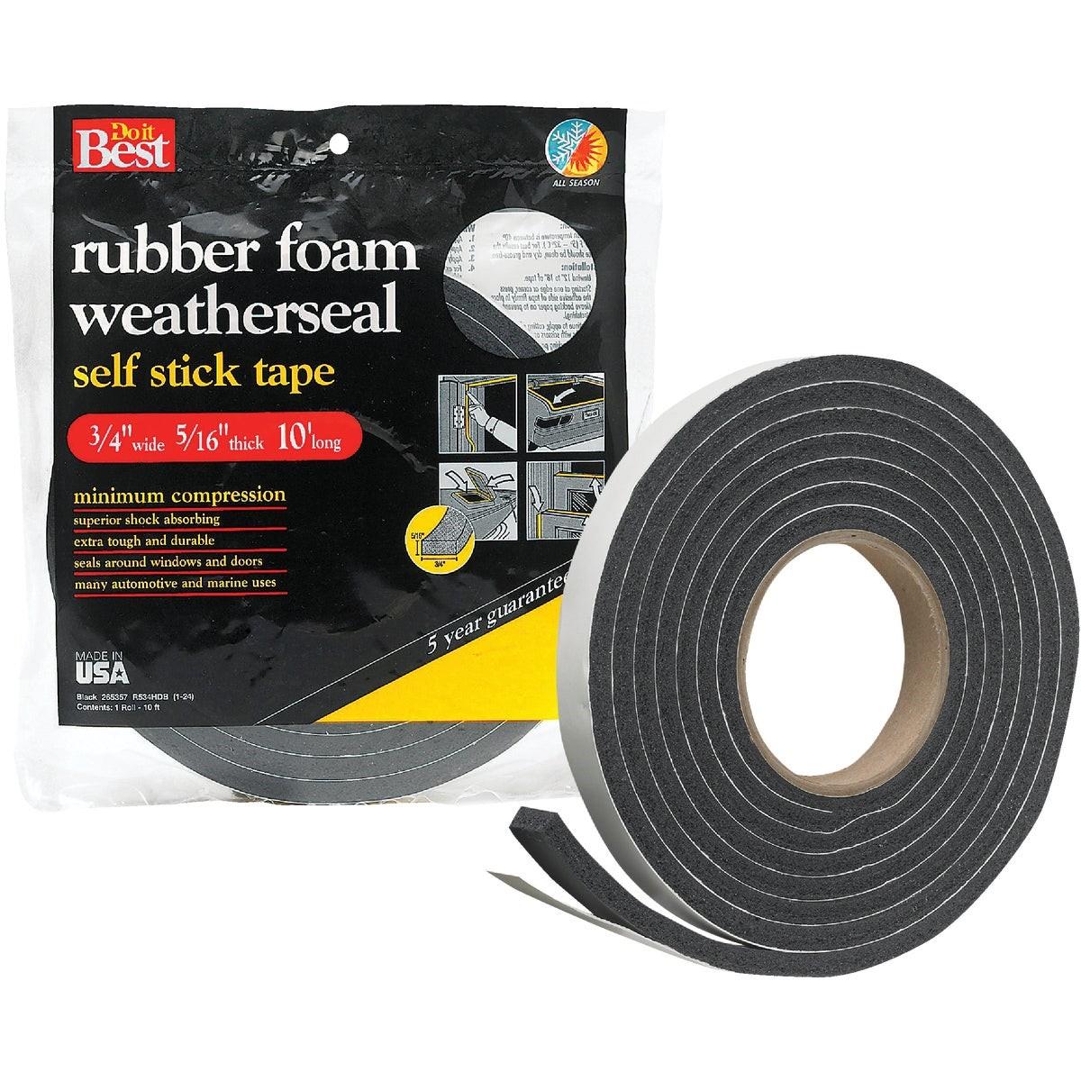 3/4" W x 5/16" T x 10' L Black Foam Weatherstrip Tape