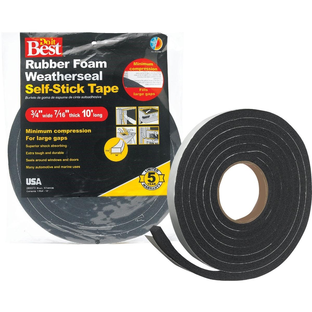 3/4" W x 7/16" T x 10 'L Black Foam Weatherstrip Tape